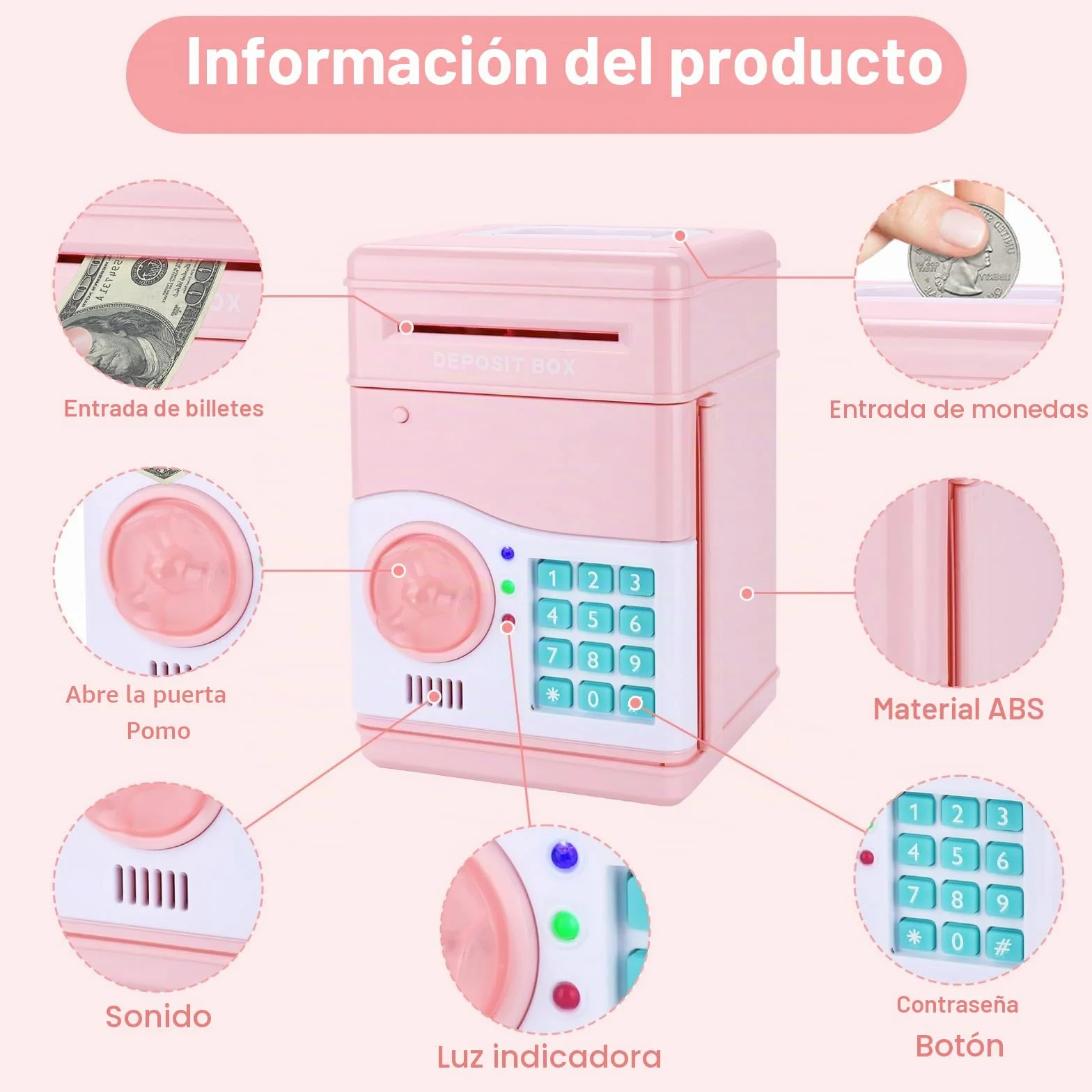 Caja Fuerte Niños con Contraseña, Hucha Electrónica con Verificación de Billetes