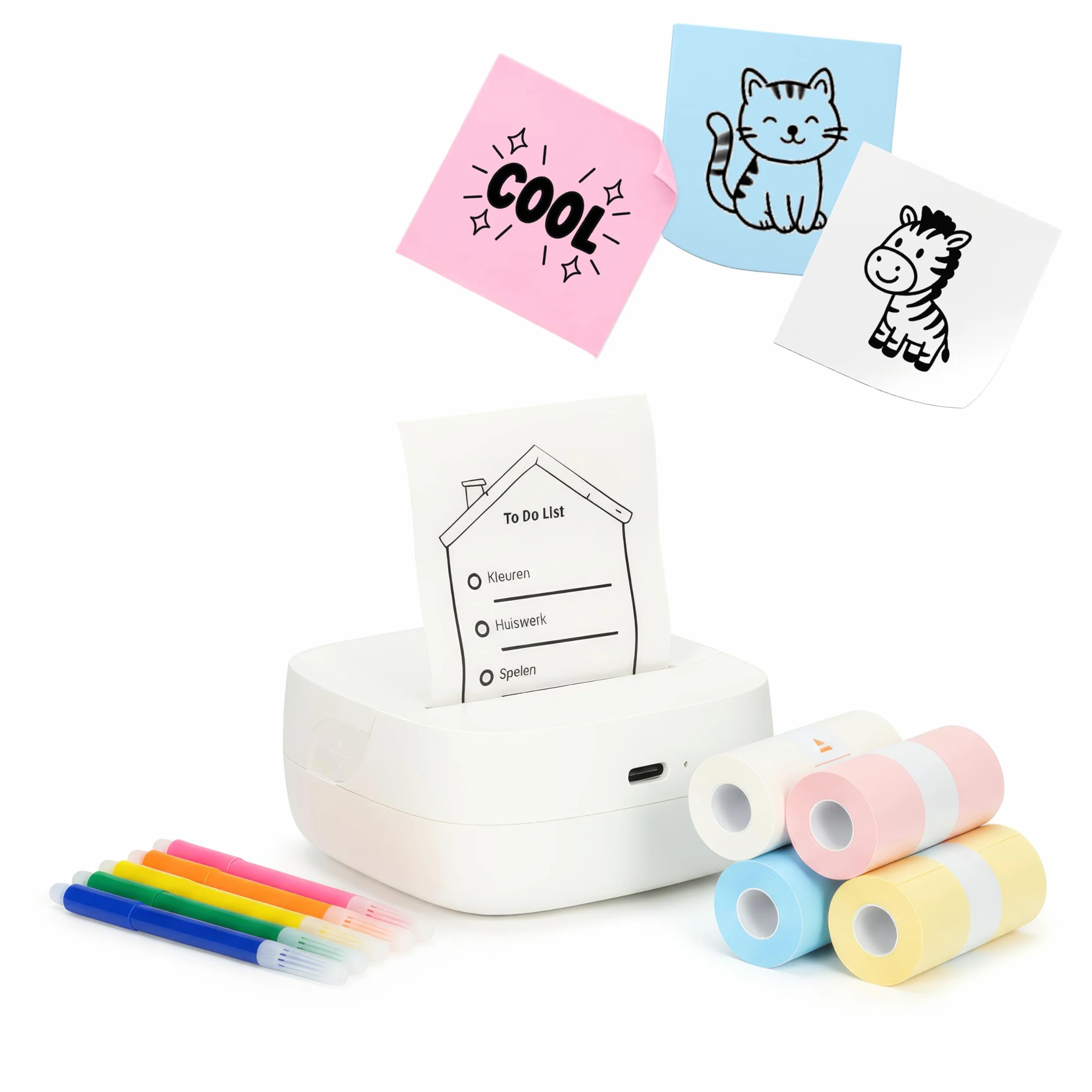 Crafts&Co Mini Pocket Impresora | Impresora fotográfica portátil Bluetooth para smartphone pegatinas y notas | impresora térmica sin tinta | tamaño 8 x 8 x 3 cm blanco