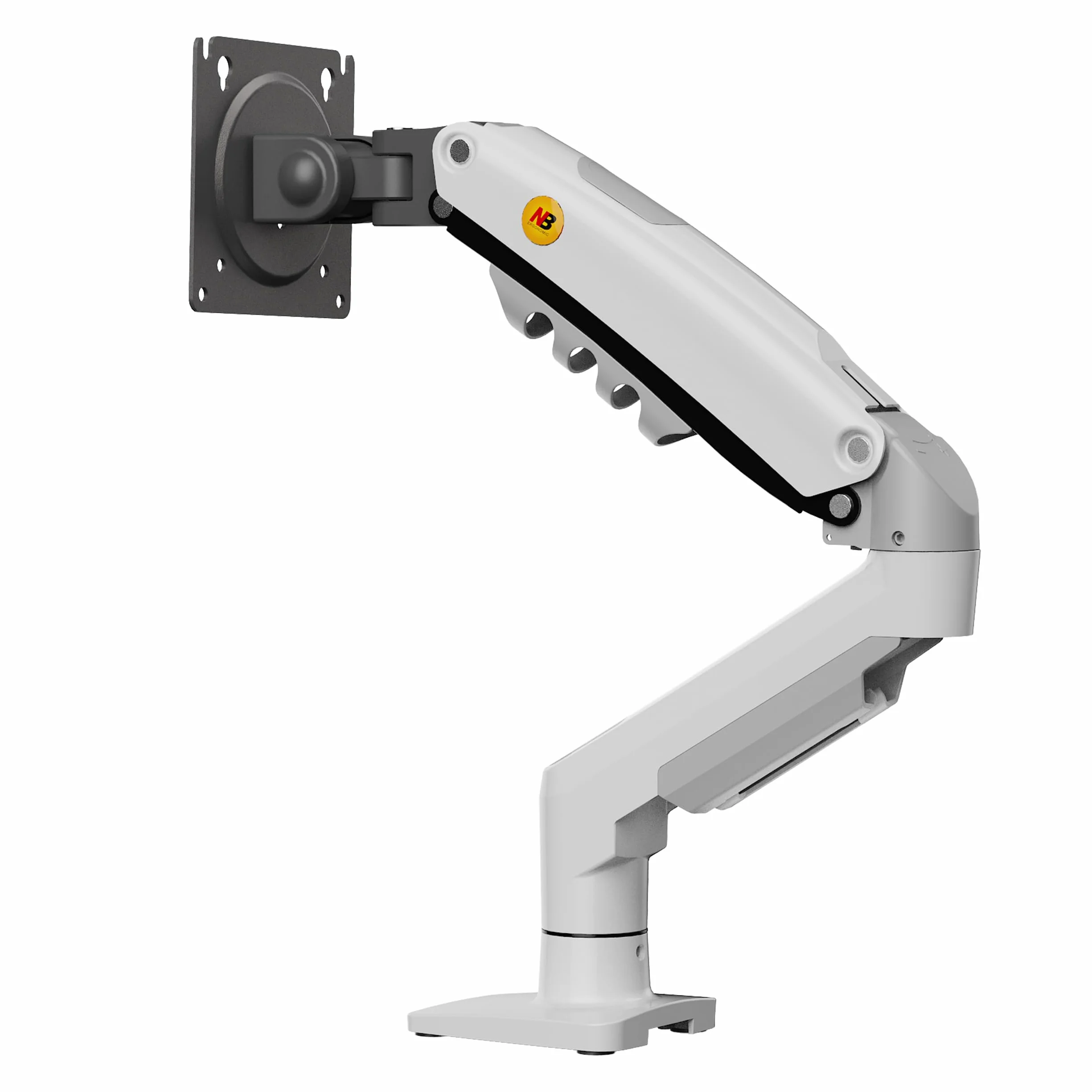 Soporte de Escritorio con Resorte de Gas para Pantallas LCD de 17″-32″, Blanco, VESA 75 mm y 100 mm, rotación de 360°, para un Peso de 2 a 9 kg