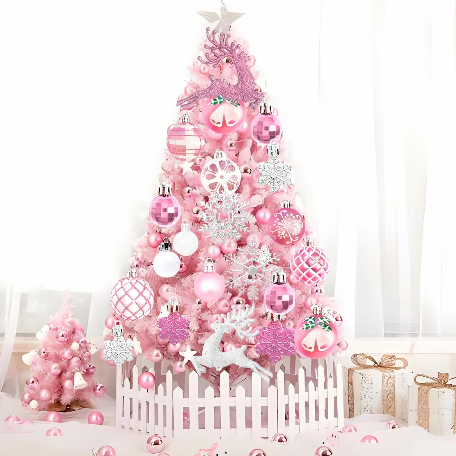 Juego de bolas de Navidad para decoración navideña, adornos para árbol con estrellas, alces, copos de nieve