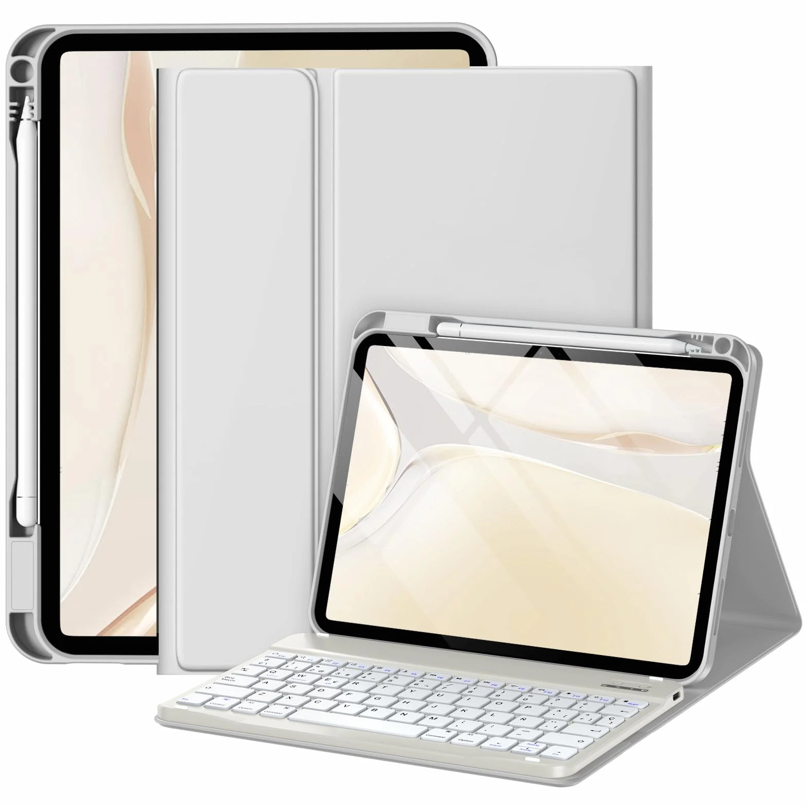 drivego Funda con Teclado for iPad A16 11ª Generación 2025/10.ª Gen 2022 (11/10,9 Pulgadas), QWERTY Español Ñ, Teclas Anticaídas, Teclado Bluetooth Magnético Desmontable con portalápices, Gris Claro