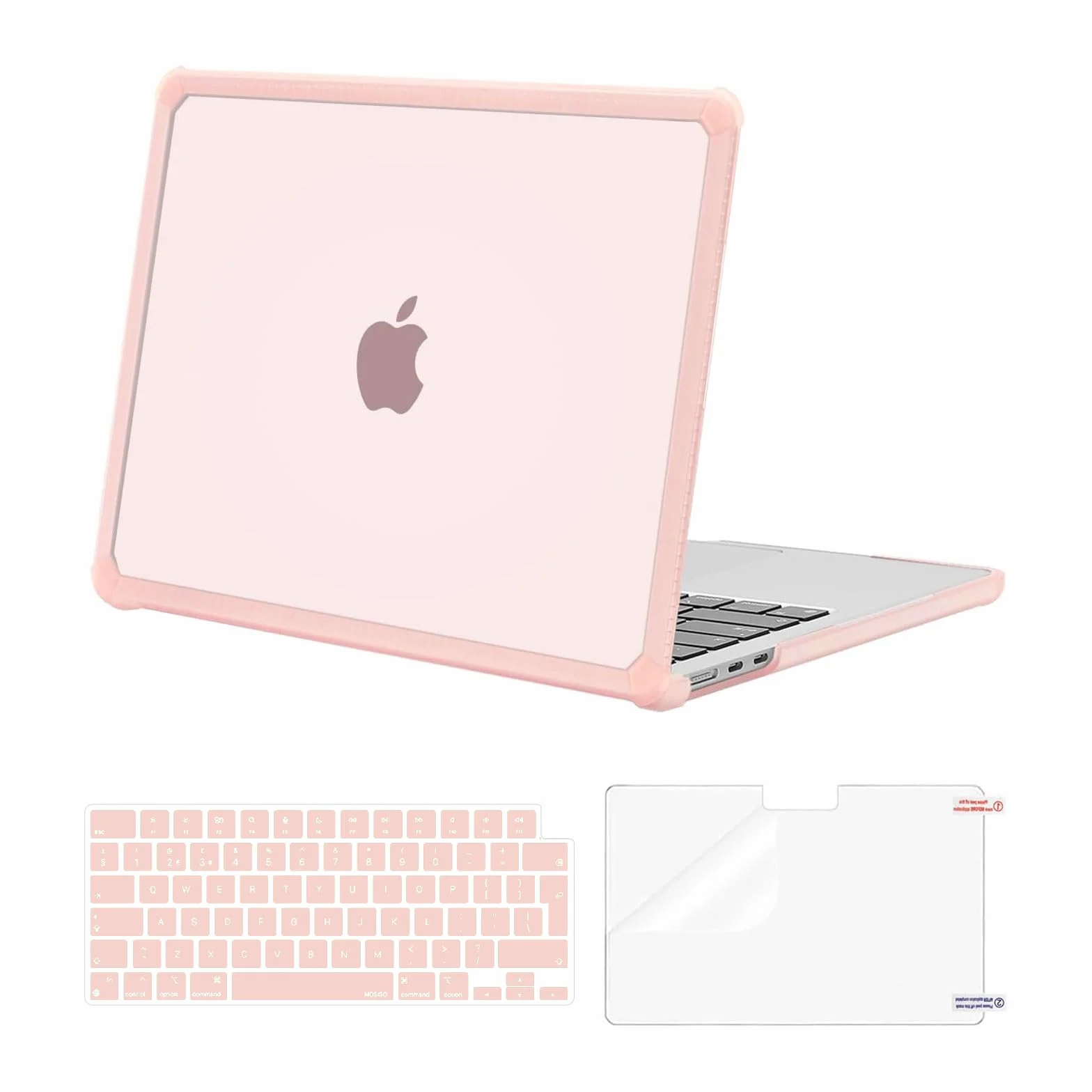 MOSISO Funda Compatible con MacBook Air M5 M4 M3 M2 13 Pulgadas 2026-2022 A3449 A3240 A3113 A2681, Carcasa para Macbook Air 13,6 Anti-Cracking TPU Bumper&Teclado Tapa&Pantalla Cine,Rosa