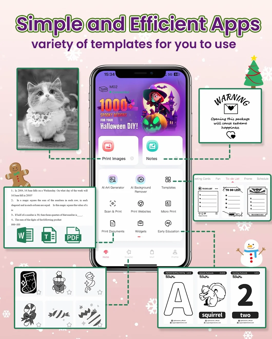 Phomemo M02 Mini Impresora fotográfica portátil, Impresora inalámbrica Bluetooth para Smartphone, pequeña Impresora térmica para teléfonos & tabletas, cumpleaños de Navidad para niños,Morado