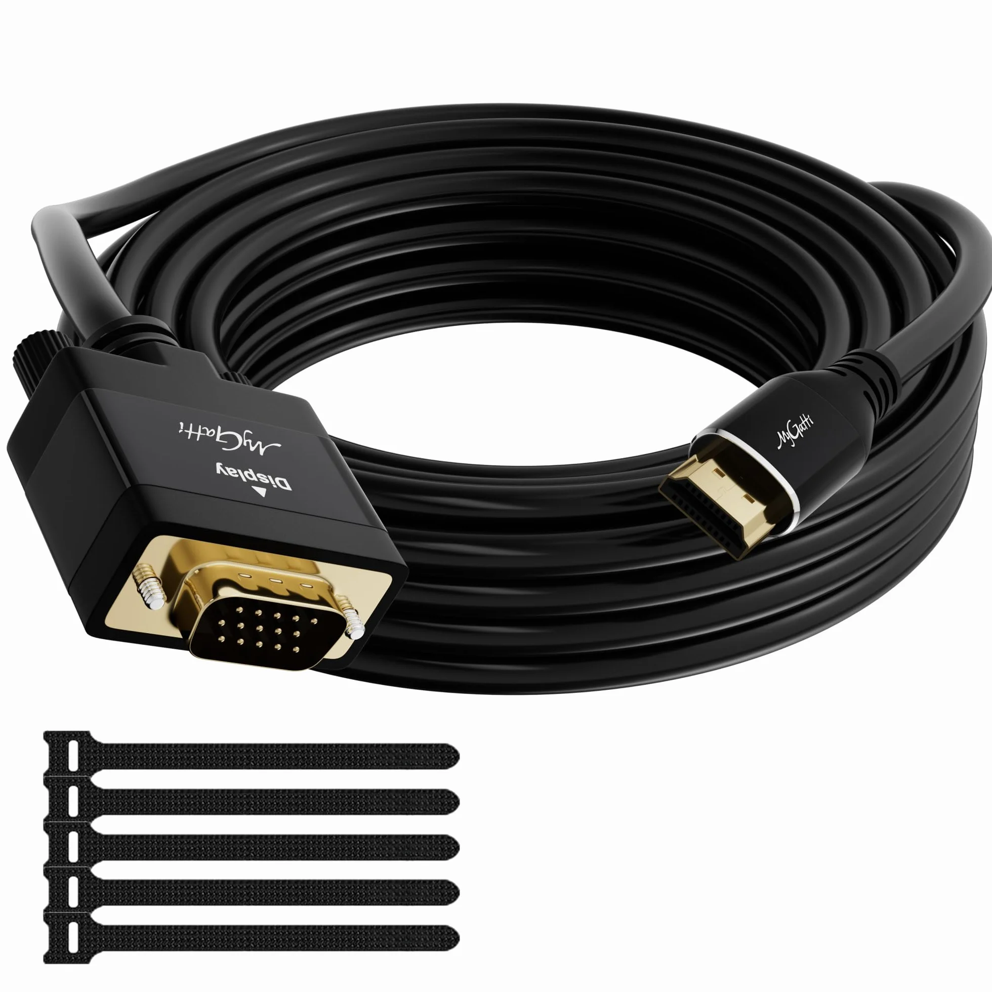 Cable adaptador HDMI a VGA de 10 m, unidireccional HDMI (fuente) a VGA (pantalla) D-SUB 15 pines Full HD/1080p convertidor de cables, para monitores, proyectores, televisores, con 5 bridas
