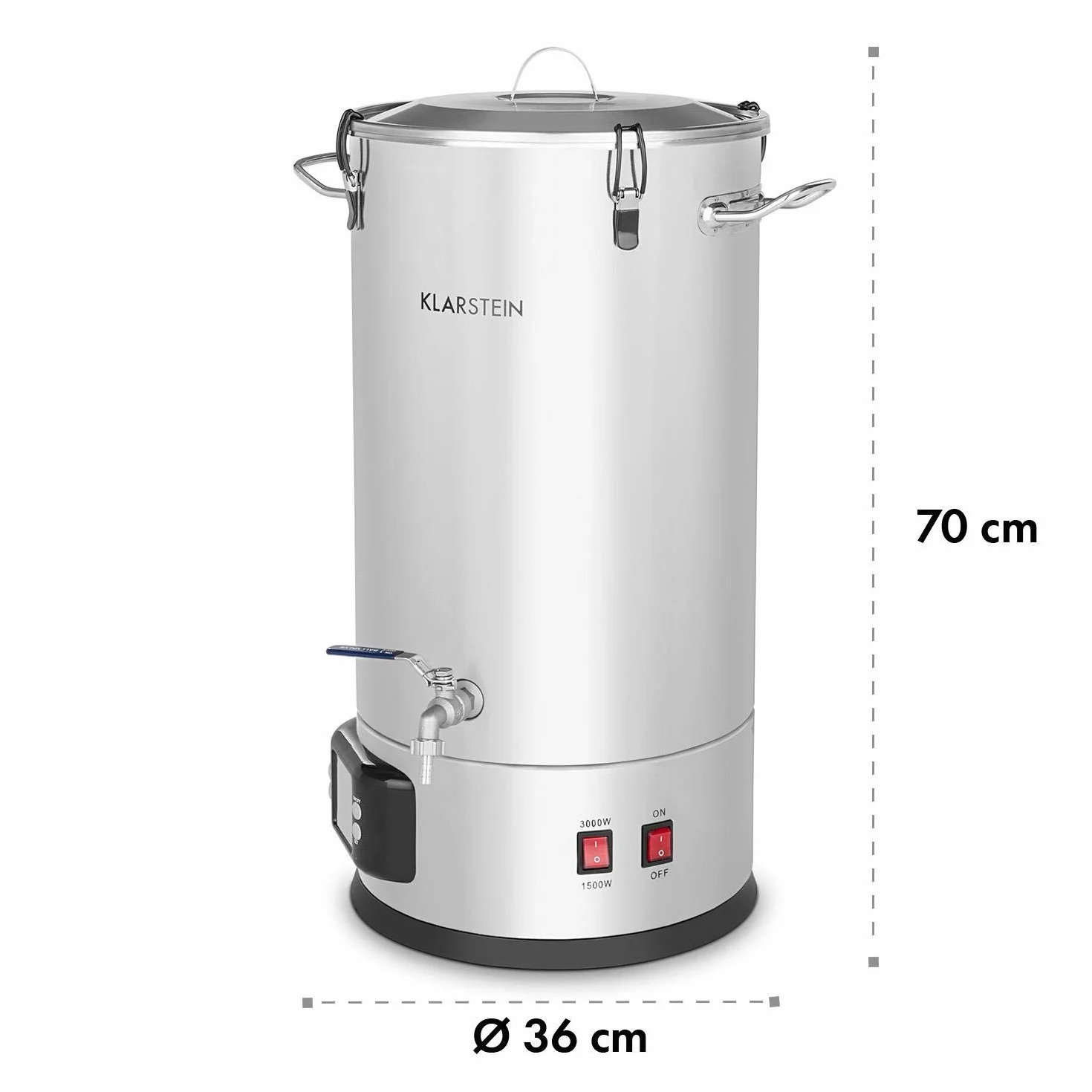 Klarstein Maischfest Caldera Máquina Cerveza Artesanal 30L 1500/3000W Acero 304 5 Piezas Gris