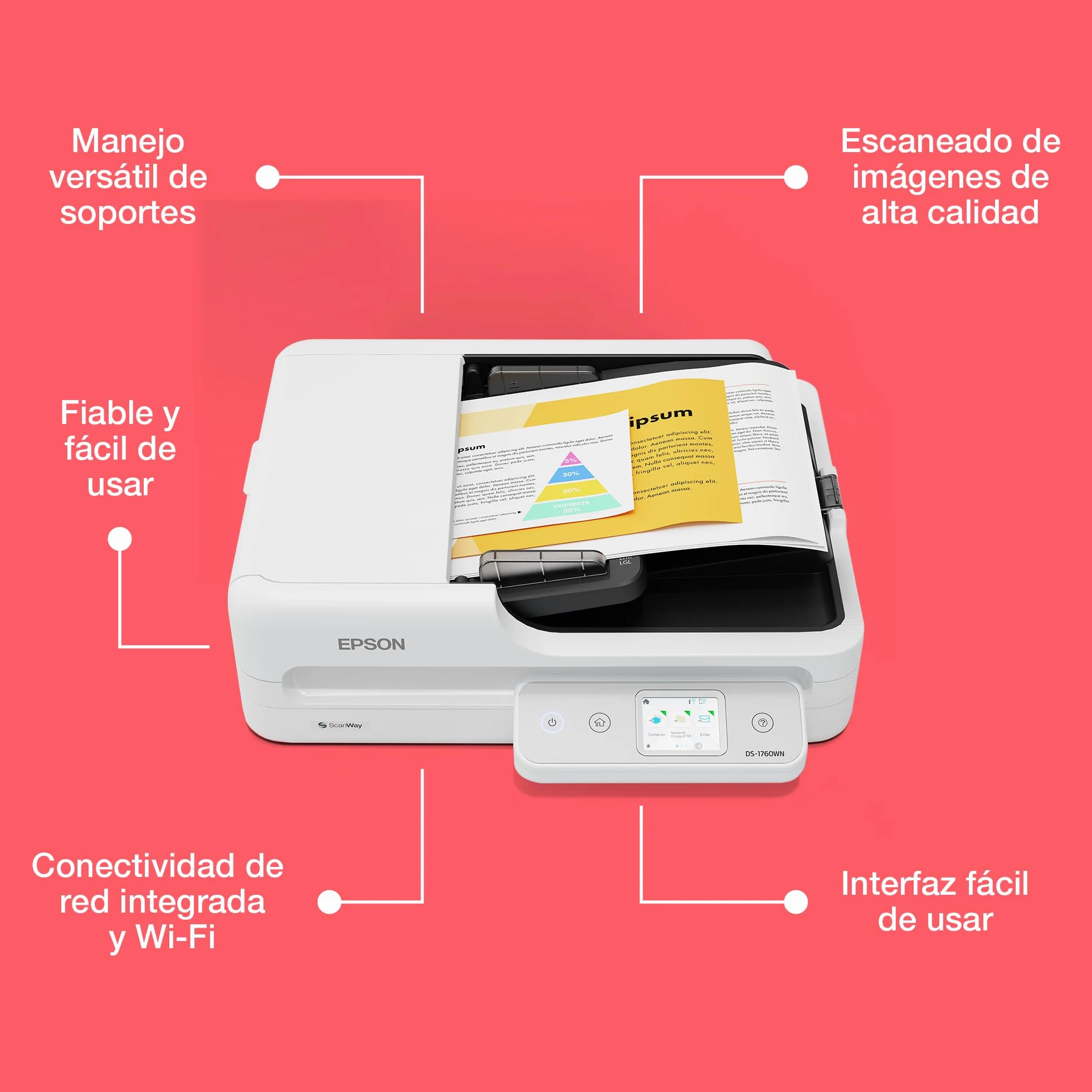 EPSON Workforce DS-1760WN Escáner de Documentos A4 ADF WiFi
