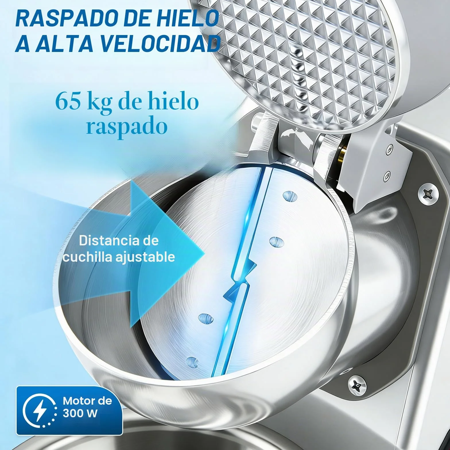 Picadora de Hielo Eléctrica Acero Inoxidable 85 kg/h 2200 RPM 2 Cuchillas Plateado