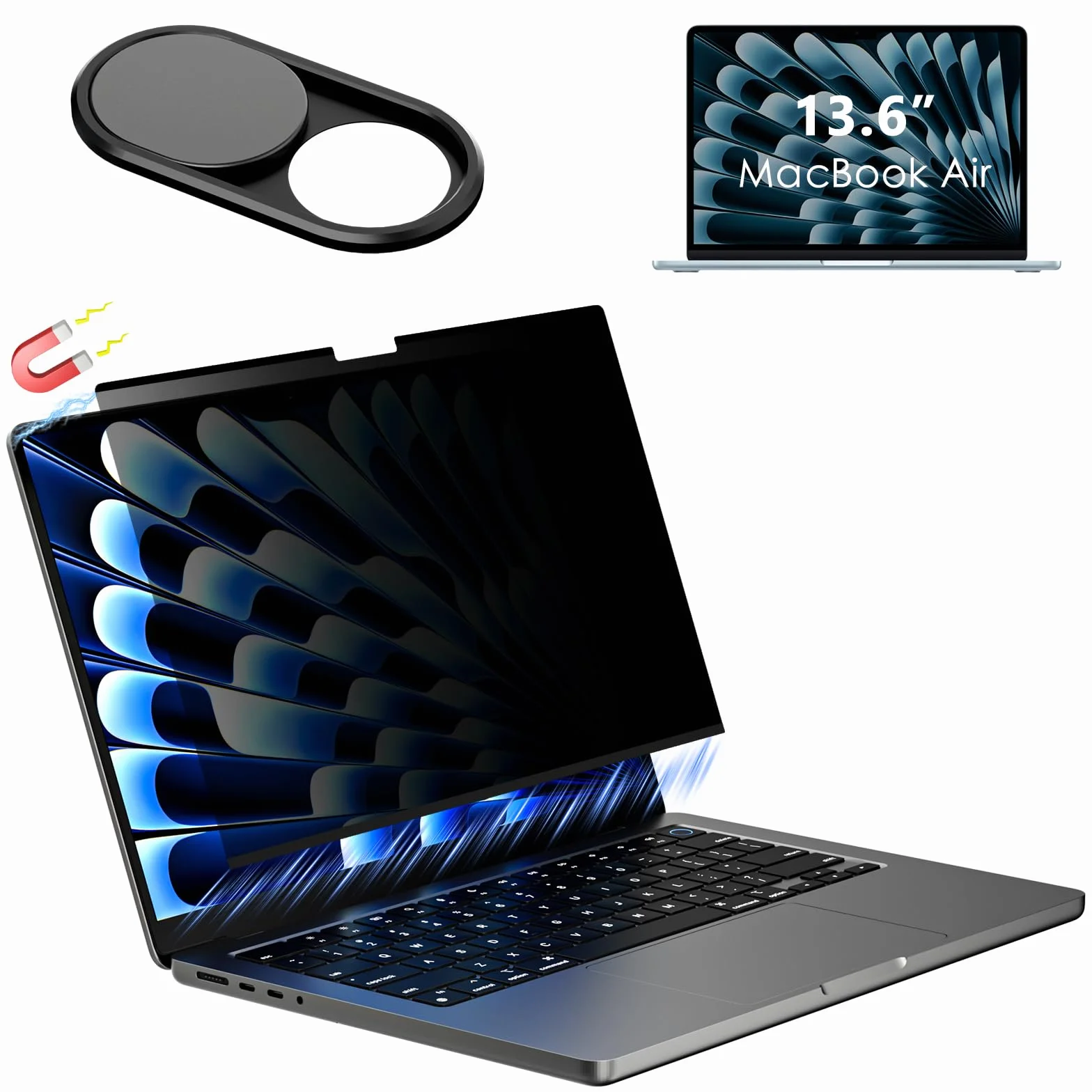 CloudValley Filtro Magnético de Privacidad y Luz Azul para MacBook Air 13,6/13" (2022-2025, M2/M3/M4) | Mate Antideslumbrante, Fácil de Instalar y Desmontar, con Cubierta Cámara
