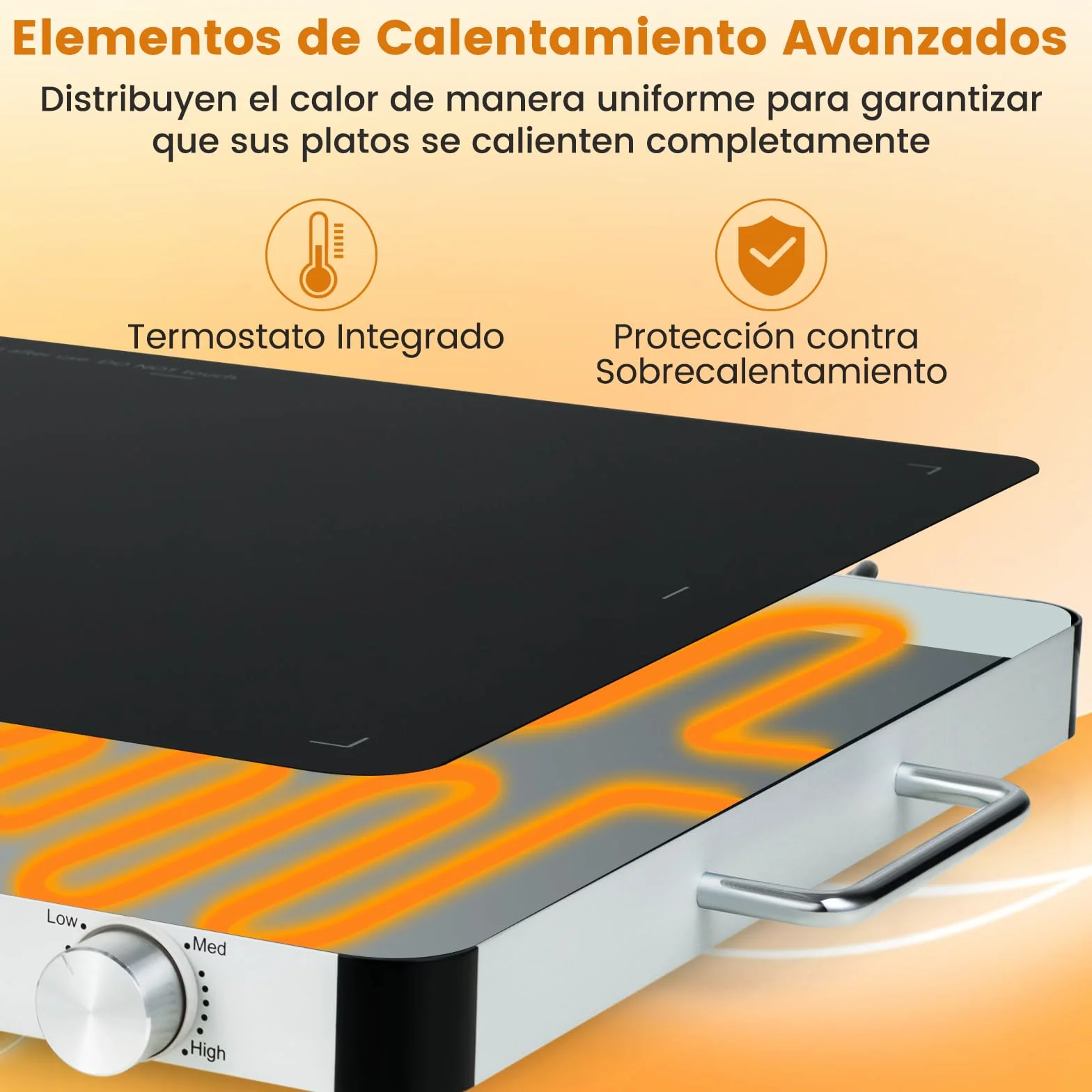 COSTWAY Bandeja Calentadora Eléctrica Vidrio Templado, Placa Calefactora Temperatura Ajustable, Asas Antiescaldaduras Portátil 61x42x4 cm