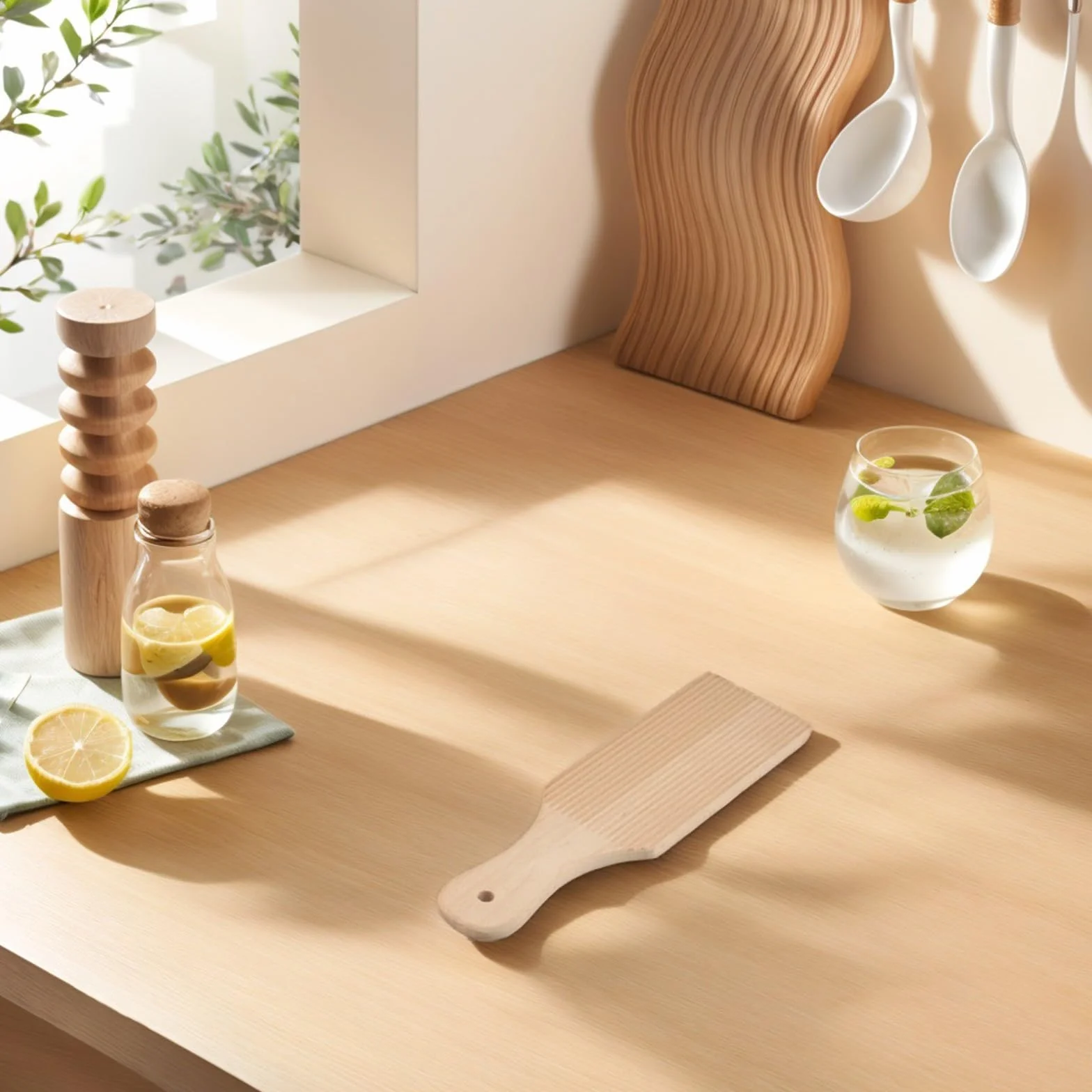 Tabla de ñoquis de madera y paleta de mantequilla para pasta, herramienta para enrollar masa estriada, utensilios de cocina italianos