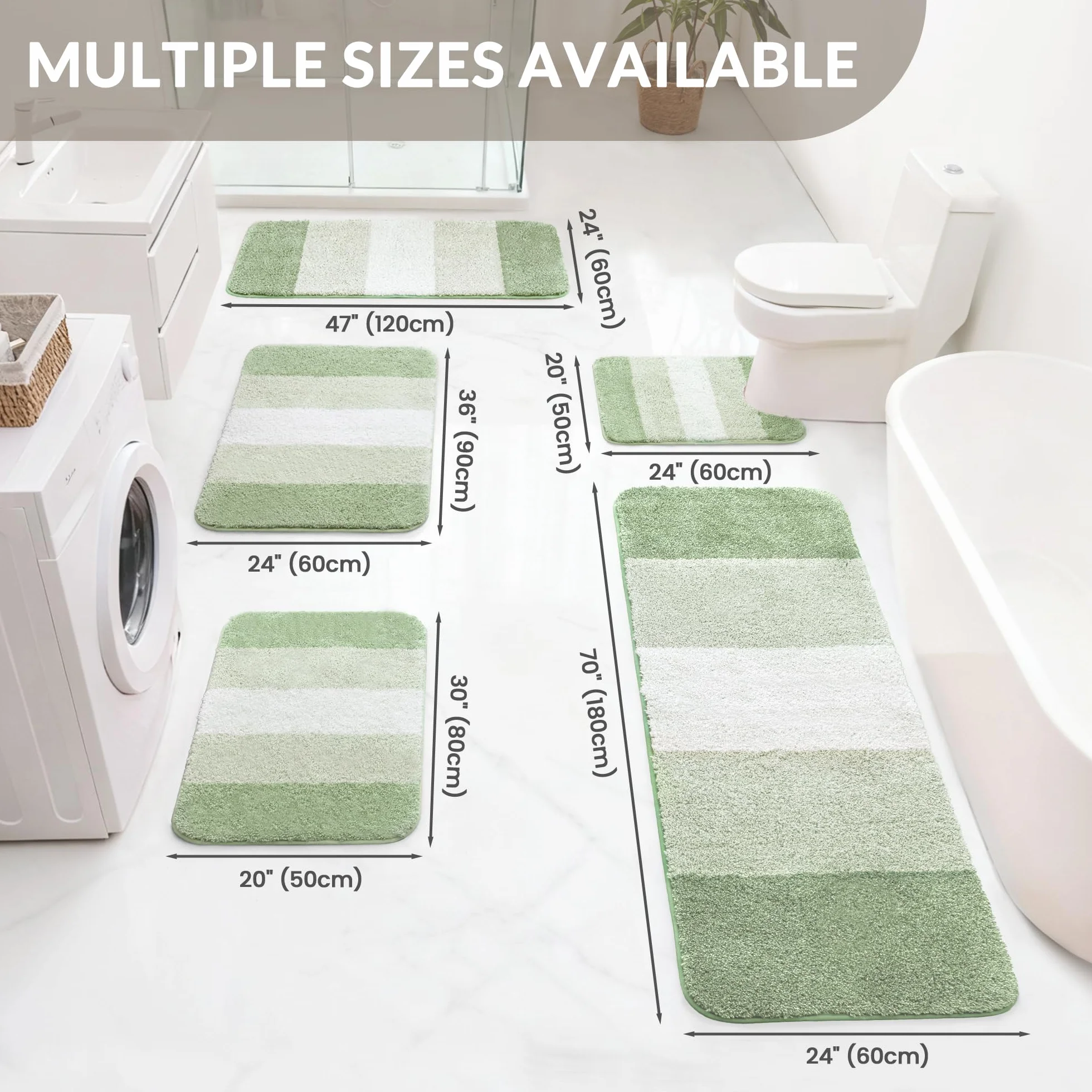 Alfombra de Baño de Microfibra Antideslizante Absorbente 50x80 cm Verde