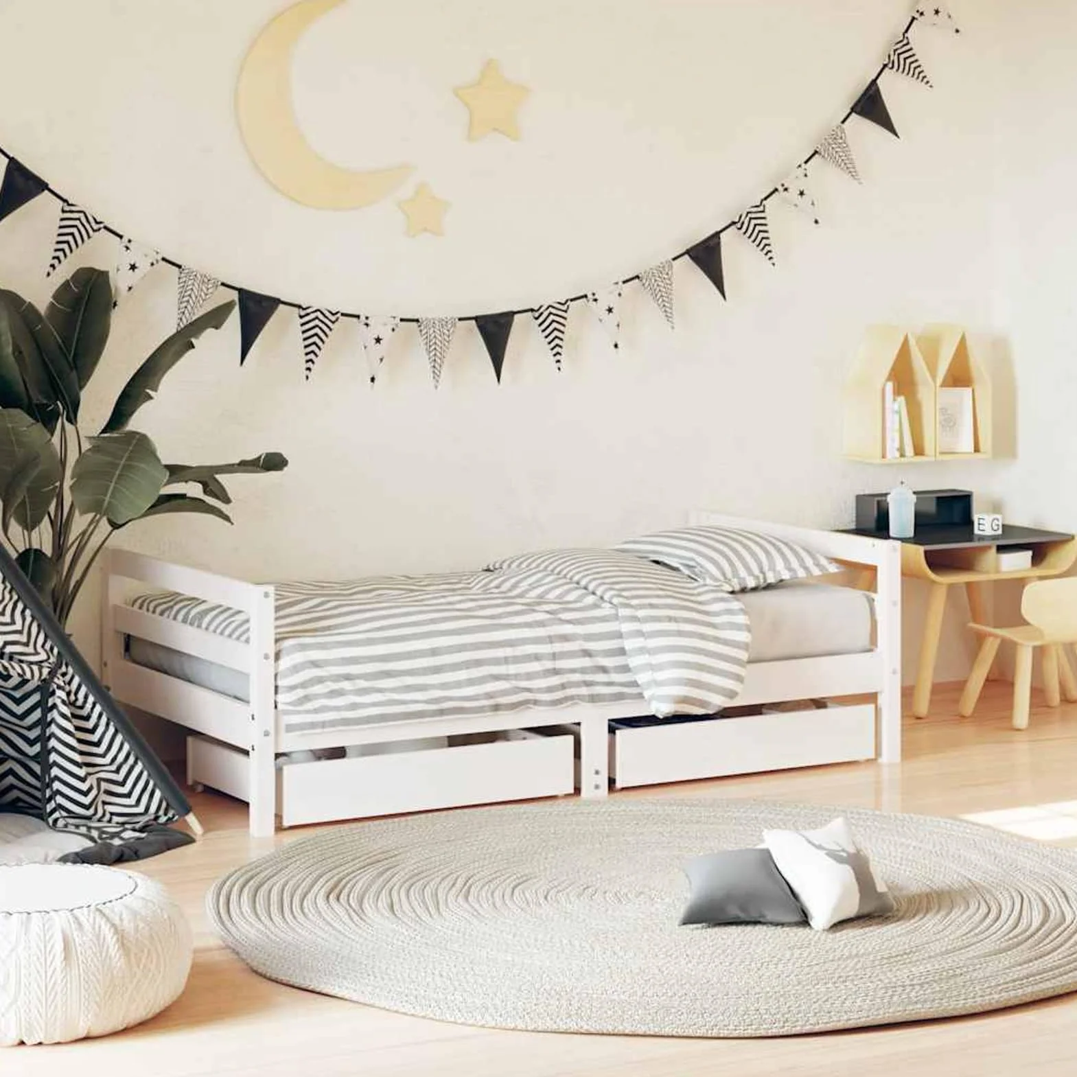 Tidyard Cama Infantil de Madera con Cajón de Almacenaje, Diseño Elegante, Adecuada para Niños +4 Años Modelo DSXYFXLYD-834445ES