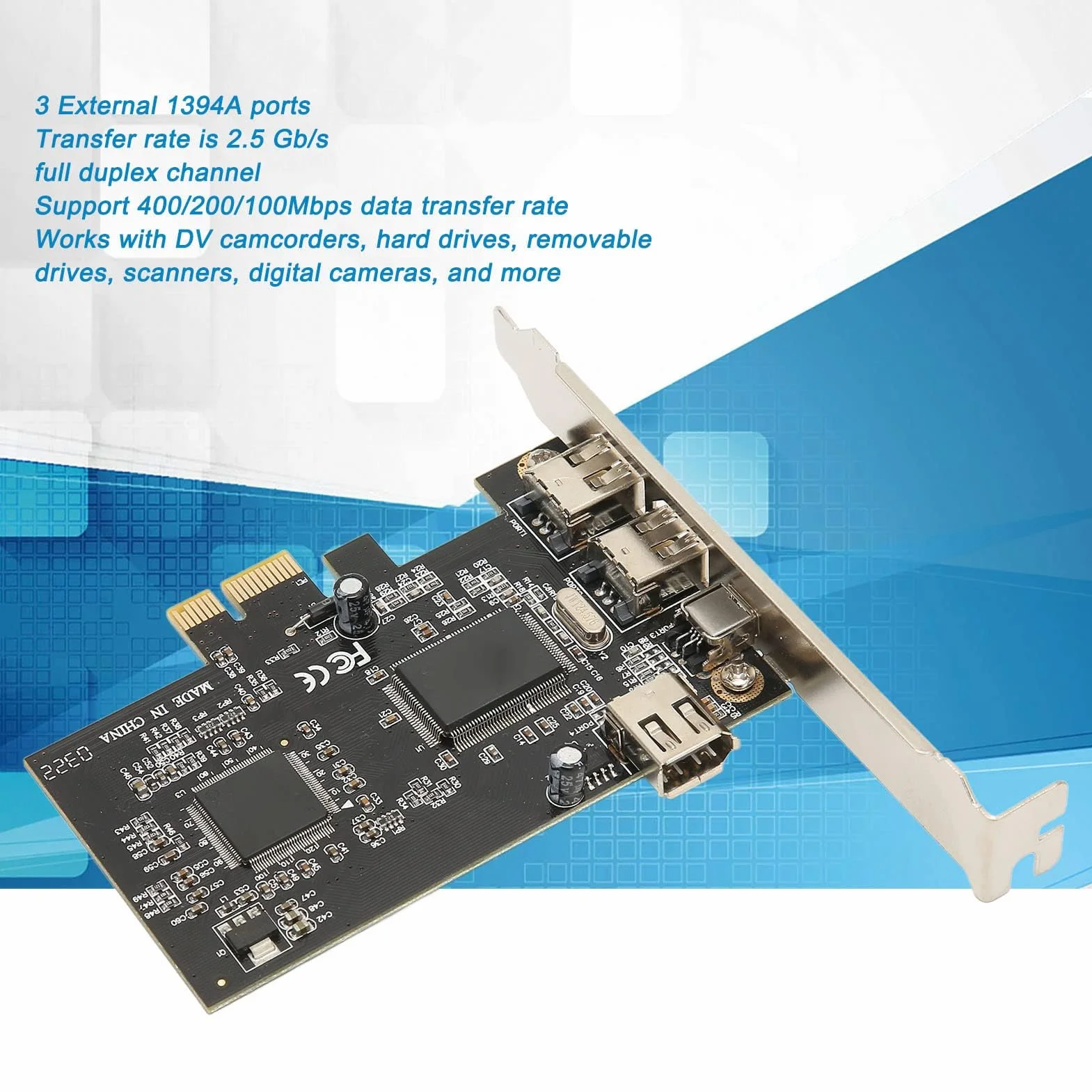 Tarjeta PCIE FireWire, PCI Ex1 a Controlador de Adaptador Externo IEEE 1394 4 Puertos (2 X 6 Pines + 1 X 4 Pines) con Soporte de Perfil bajo para 2000, XP, para Server 2003, Vista 7