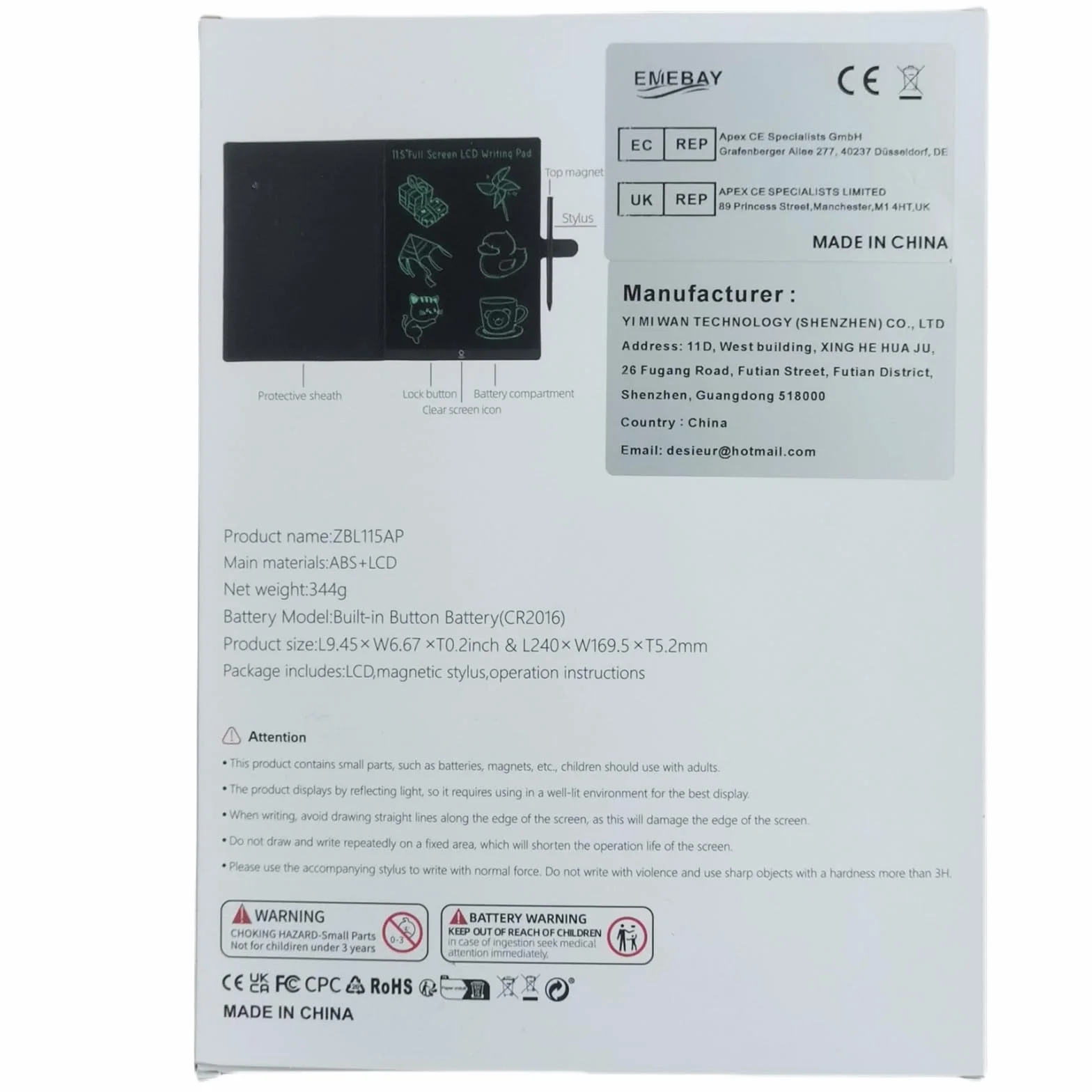 EMEBAY Tableta de escritura LCD 11,5" bloc de notas digital 3,2 mm para niños adultos
