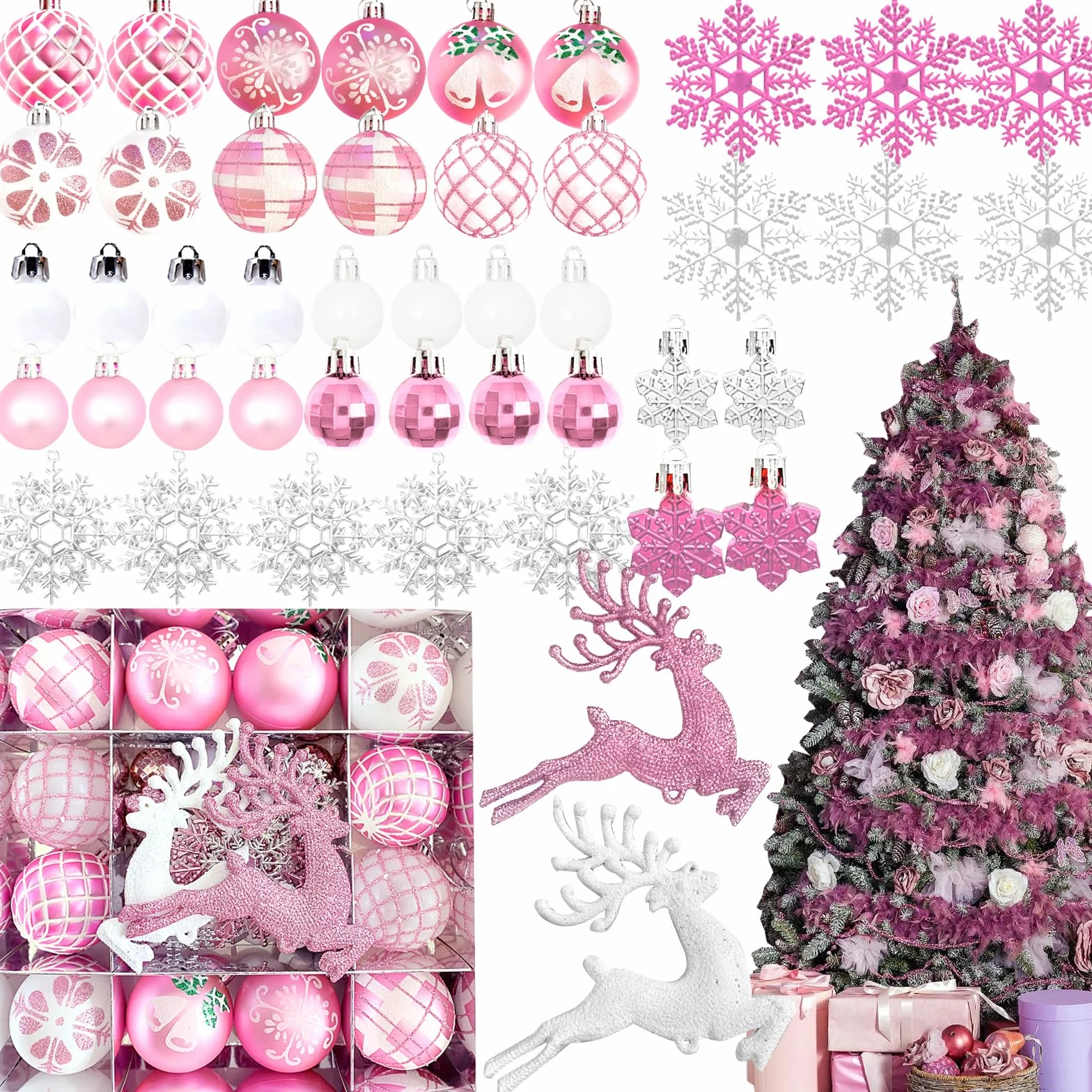 Juego de bolas de Navidad para decoración navideña, adornos para árbol con estrellas, alces, copos de nieve