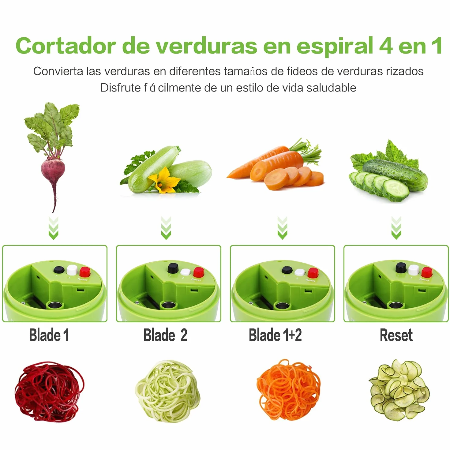 Cortador de Verdura 4 en 1 Rallador Espiralizador Manual