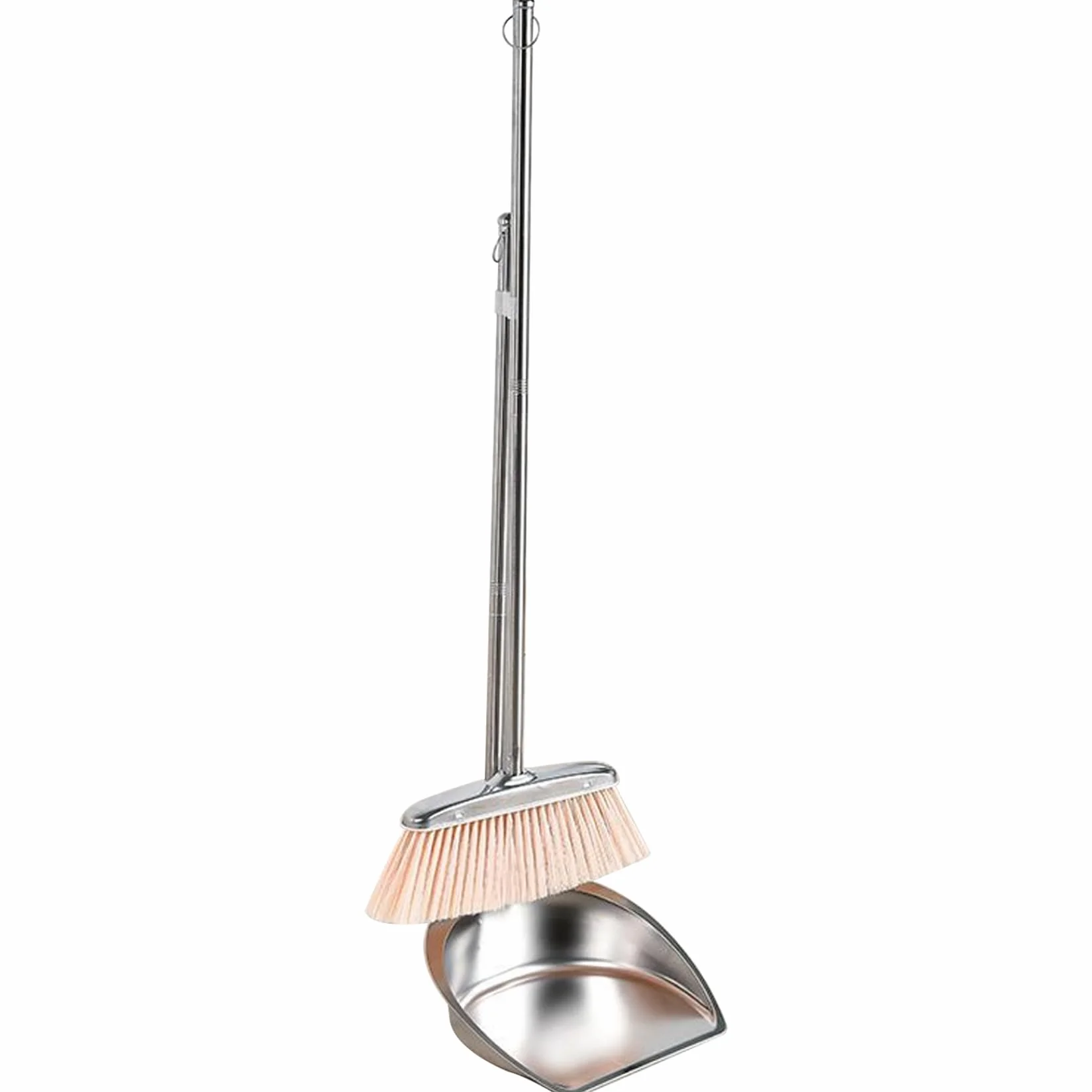 NIDONE Recogedor De Gran Tamaño para Trabajo Pesado con Mango Largo, Recogedor De Metal Y Cepillo Recogedor De Acero Inoxidable Recogedor Vertical De Pie, para Limpieza del Hogar En Interiores - L