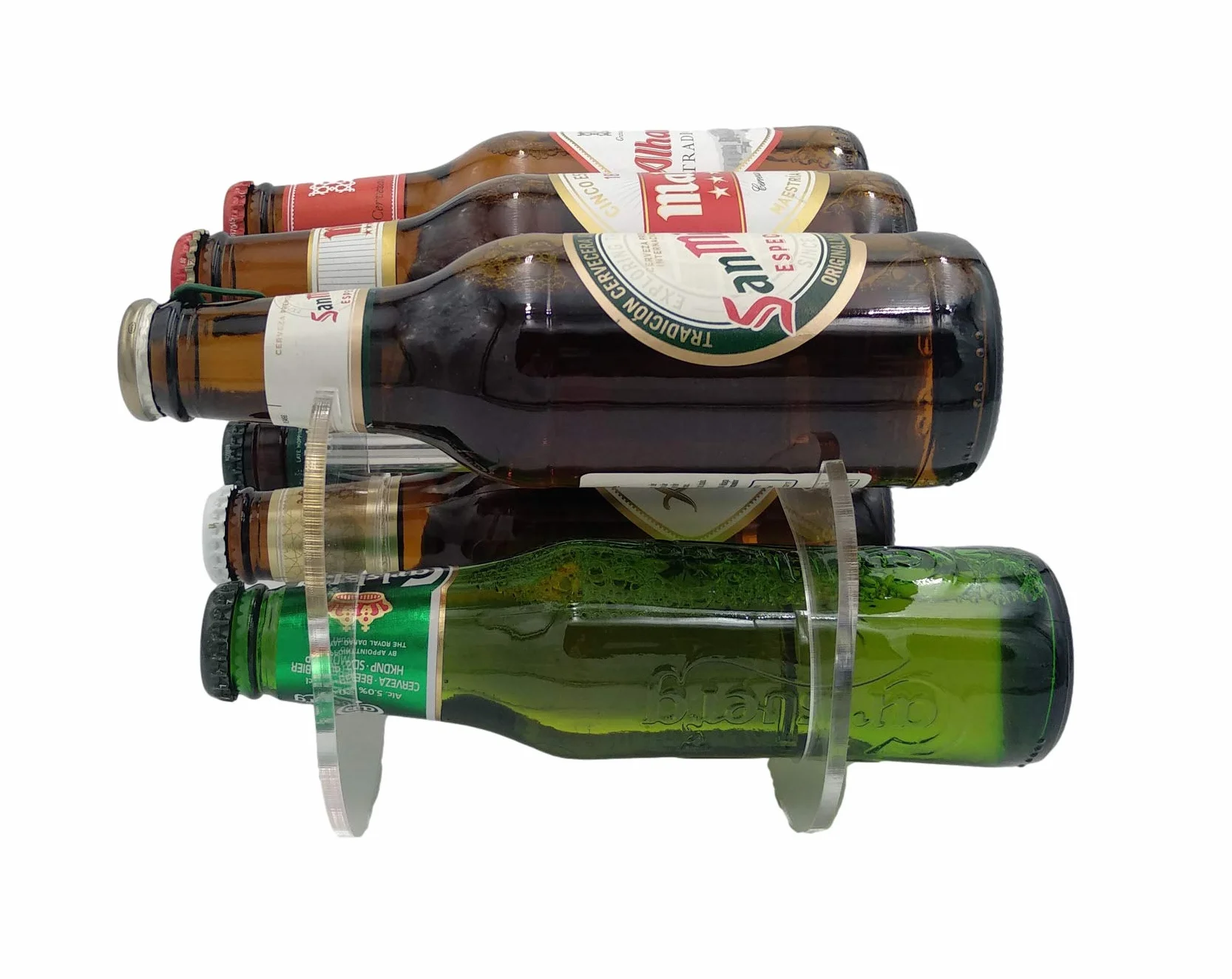 Porta Botellas de Cerveza 250 ml Metacrilato Transparente Capacidad 6 Botellas Soporte Acrílico 2 Unidades