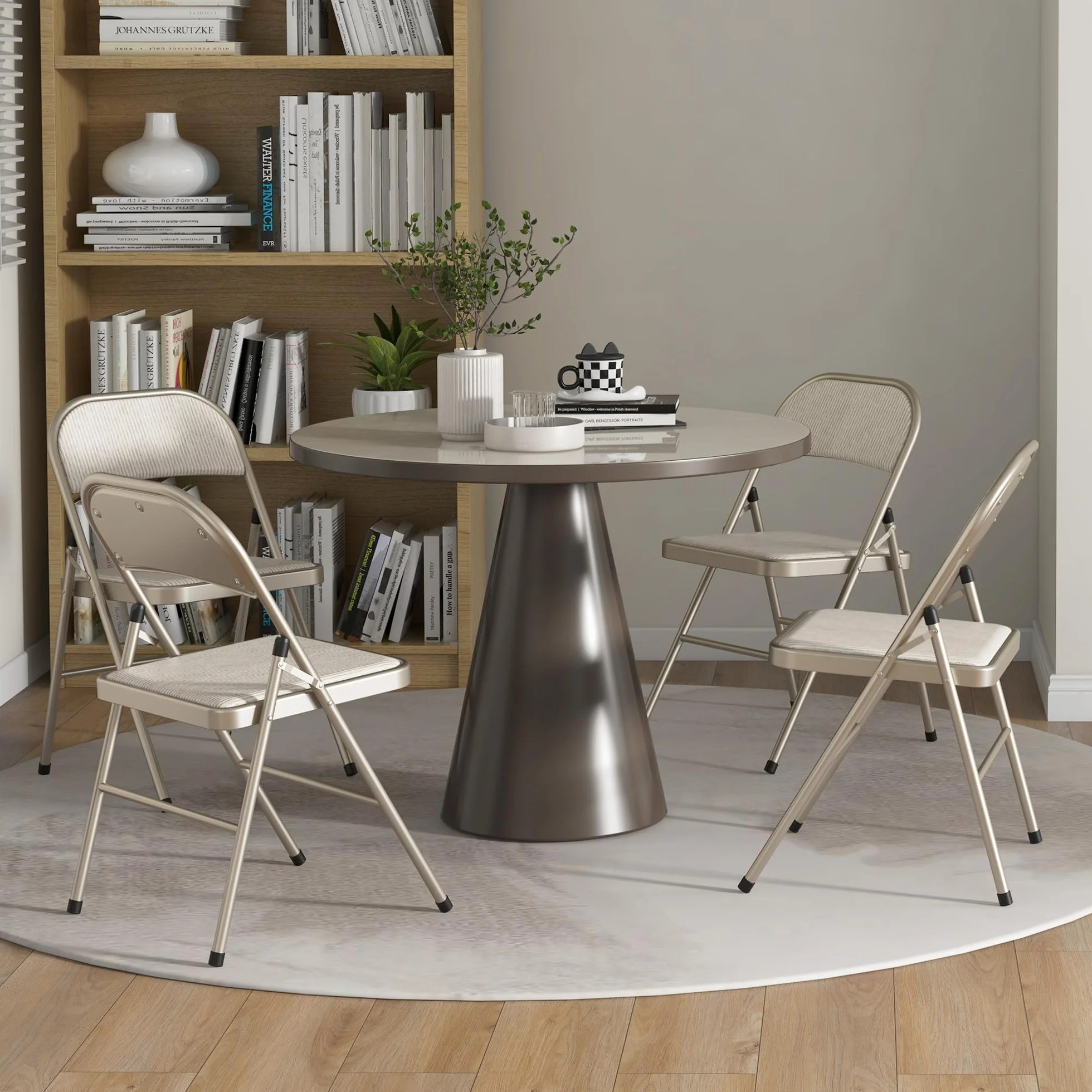 HOMCOM Juego de 4 Sillas Plegables Acolchadas con Respaldo y Estructura de Acero, 45x46x78 cm, Beige