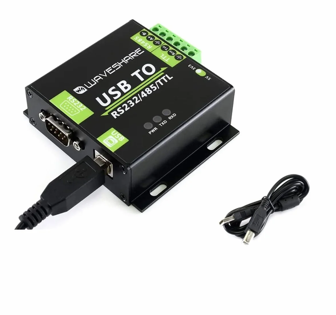 Waveshare USB TO RS232 / RS485 / TTL (UART) Industrial Isolated Converter with Original FT232RL Inside Aluminium Alloy Enclosure Power/Adi Magnetical Isolation,TVS Diode