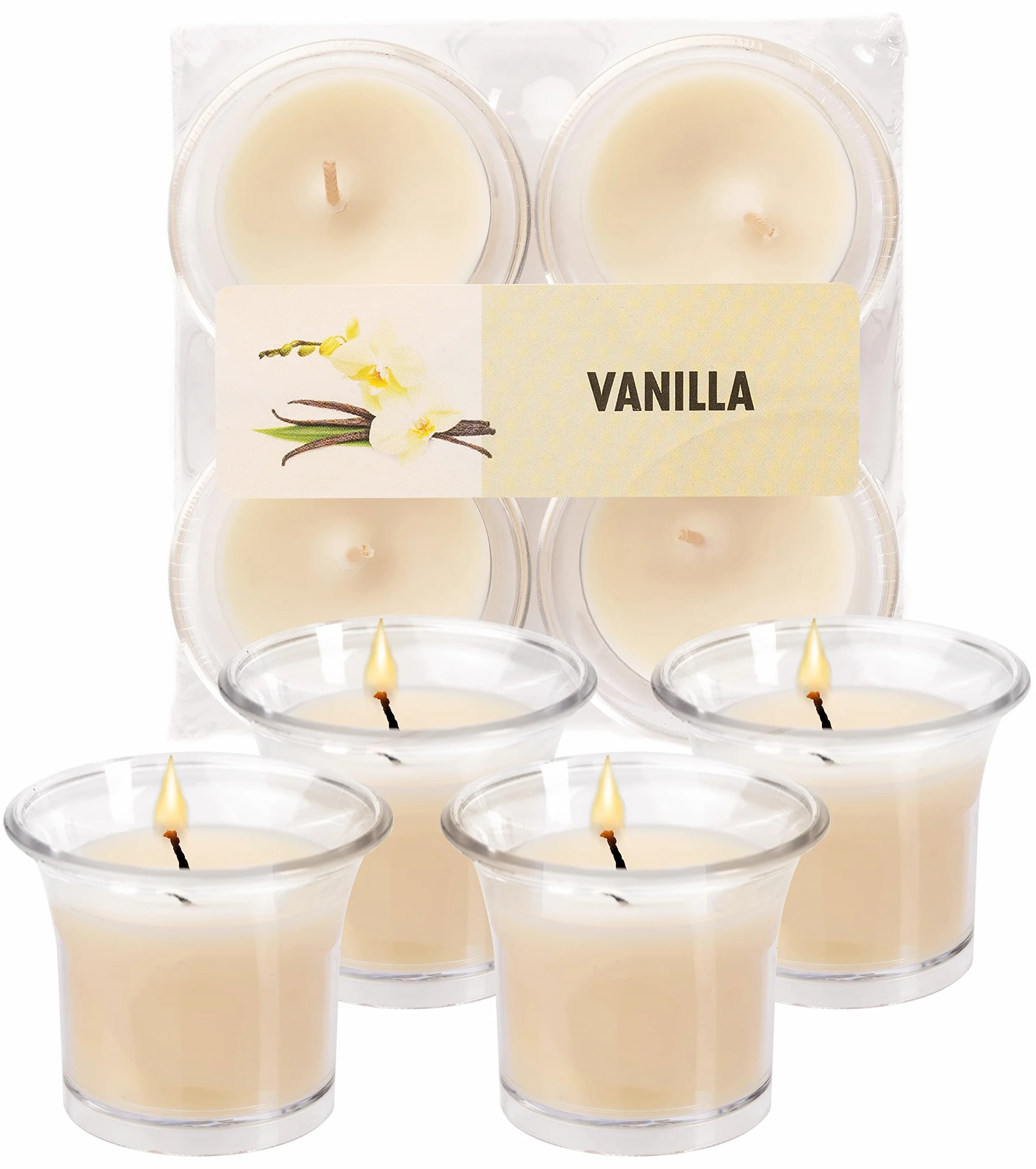Hyoola Velas Votivas con Perfume Vainilla Crema 12 Horas Pack de 4