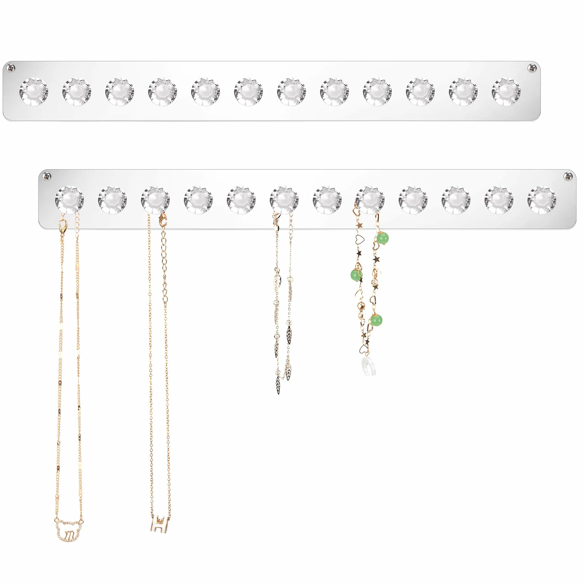 Perchas de Acrílico para Collares Colgadores de Collar Montado en la Pared Soporte de Collar con 12 Ganchos en Forma de Diamante para Collares, Pulseras Paquete de 2 (Transparente)