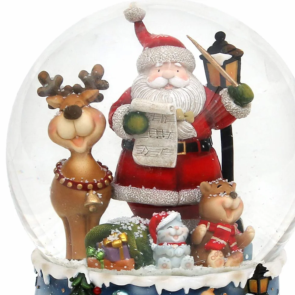 Dekohelden24 Bola de Nieve XXL Musical Rudolph The Red Nosed Reindeer 15 x 15 x 20 cm Papá Noel con Alce
