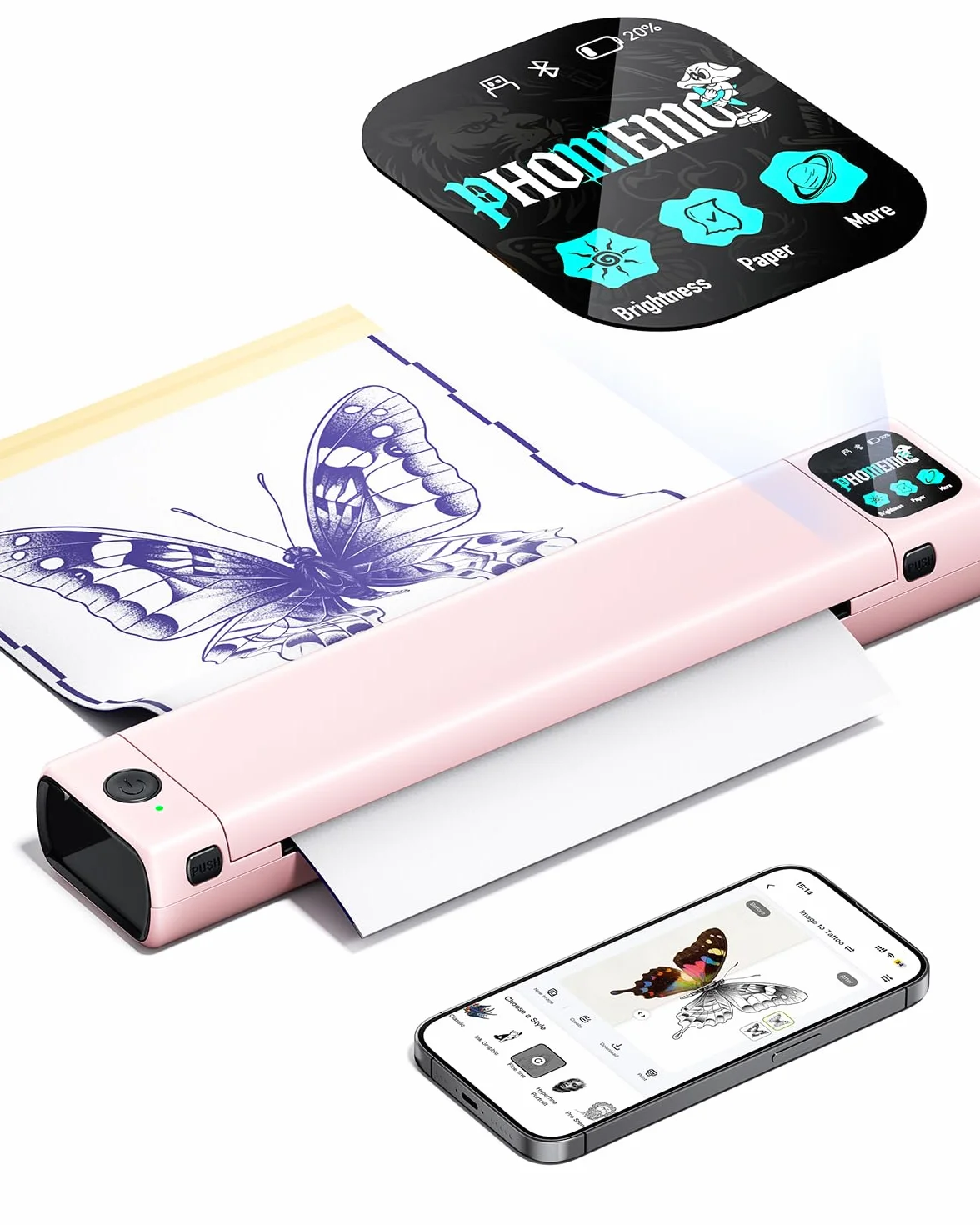 Phomemo M08F Plus AI Termocopiadora Tattoo con Pantalla Táctil - Impresora Termica Tattoo por Transferencia Térmica para Artistas con con diseño IA, Incluye 10 Hojas de Papel de Transferencia