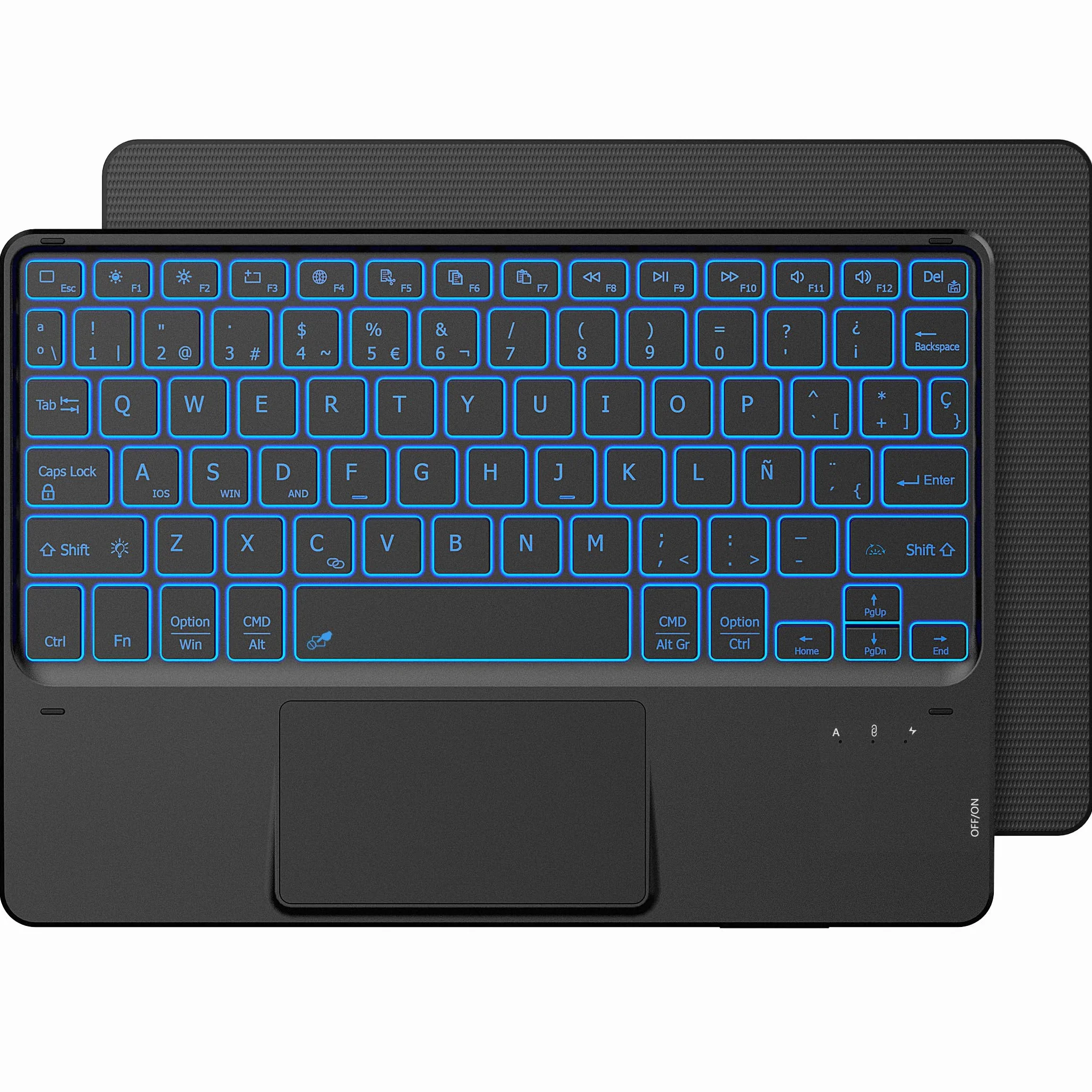 CACOE Teclado con TouchPad Bluetooth Inalámbrico de 10 Pulgadas, [Español] Delgado y Ligero Retroiluminado para iPad, Android Samsung Tablet, Xiaomi Pad, Huawei, Lenovo, Negro