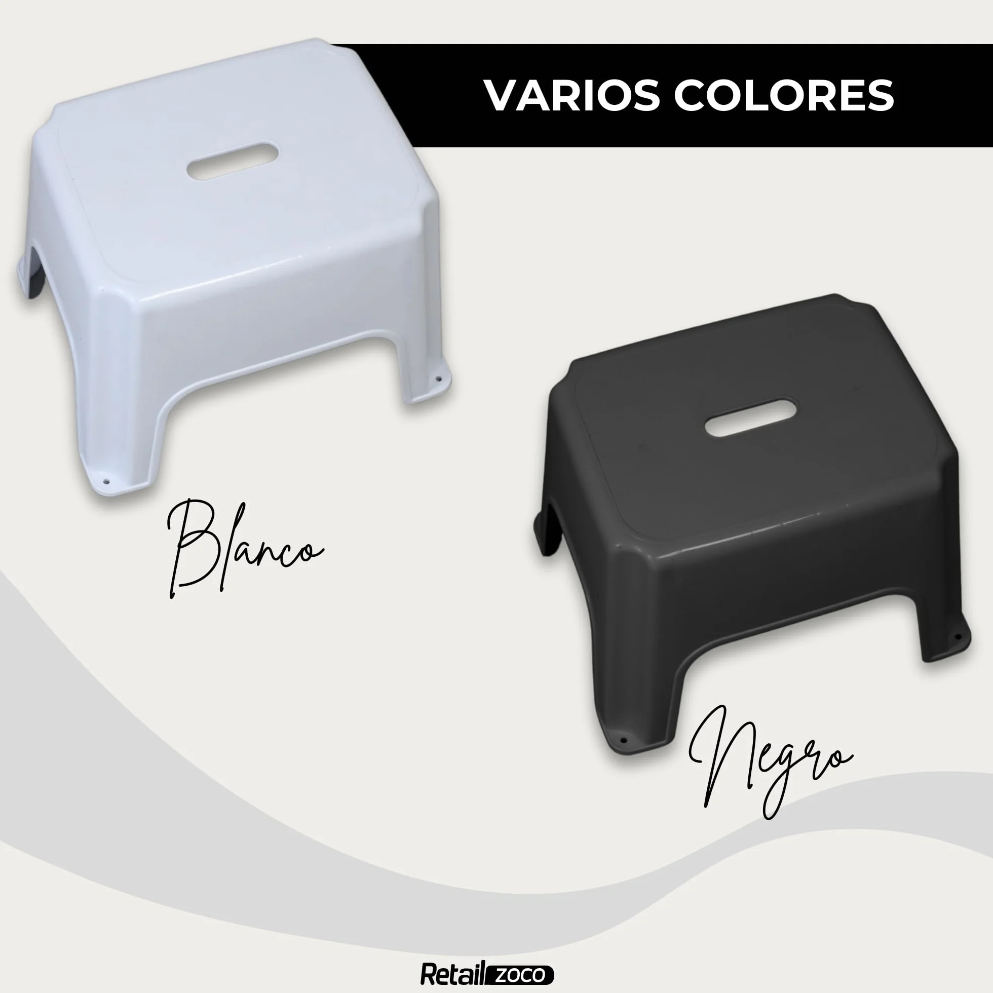 TECHZOCO Taburete de Plástico Apilable Multiusos, 150Kg, 28x35 cm, Negro
