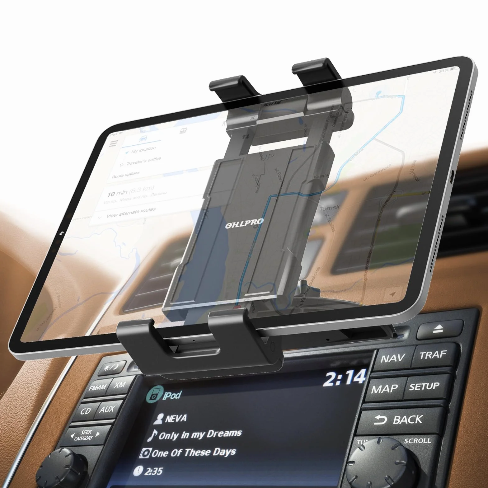 OHLPRO Soporte Tablet Coche CD para Ranura CD, Soporte iPad Coche para CD Delantero Universal Rotación 360° Compatible con Tablets y Móviles de 4.7–12.9” iPad Pro Air Mini Soporte Estable para GPS