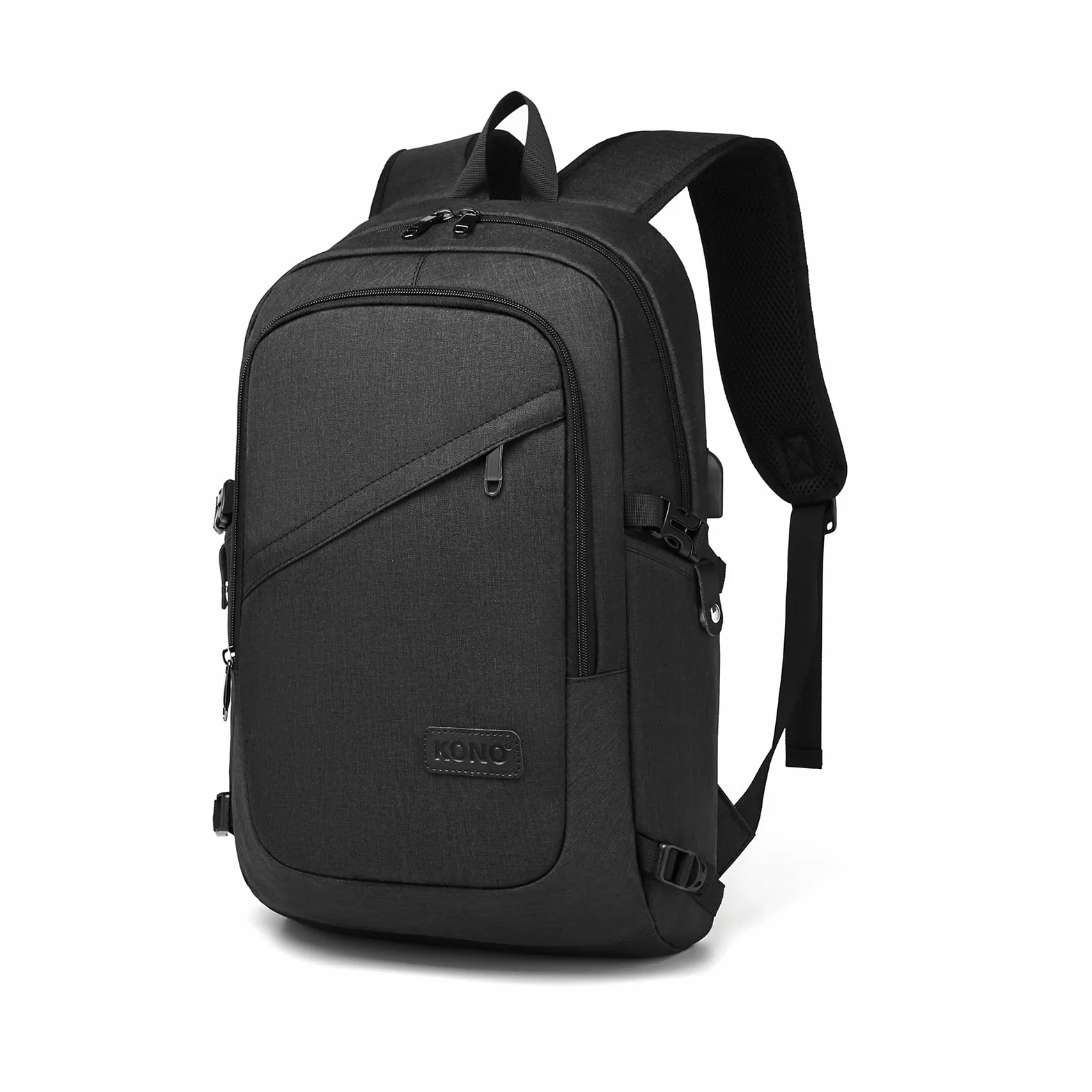 Kono Mochila Portátil 15,6 Pulgadas Hombre, Mochila Antirrobo Impermeable con Puerto USB y Candado, Ligera para Trabajo, Viaje y Uso Diario - Negro