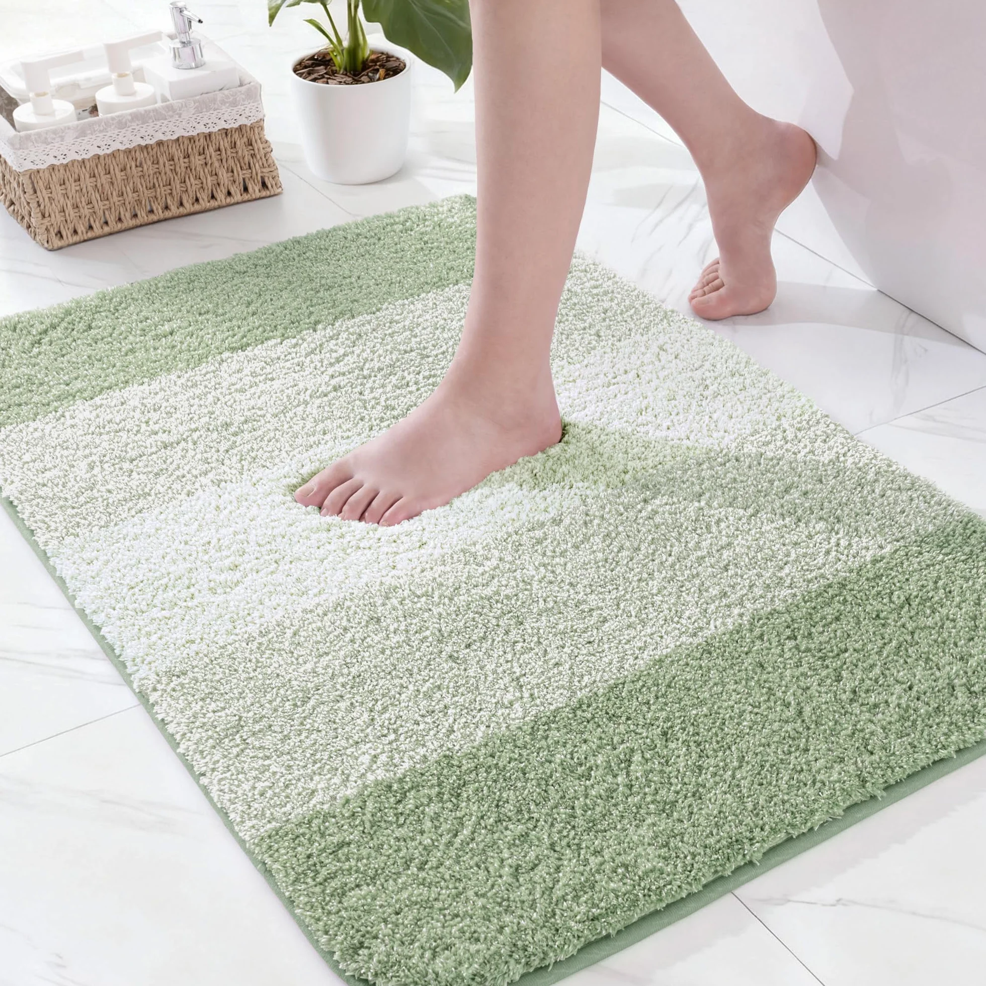 Alfombra de Baño de Microfibra Antideslizante Absorbente 50x80 cm Verde