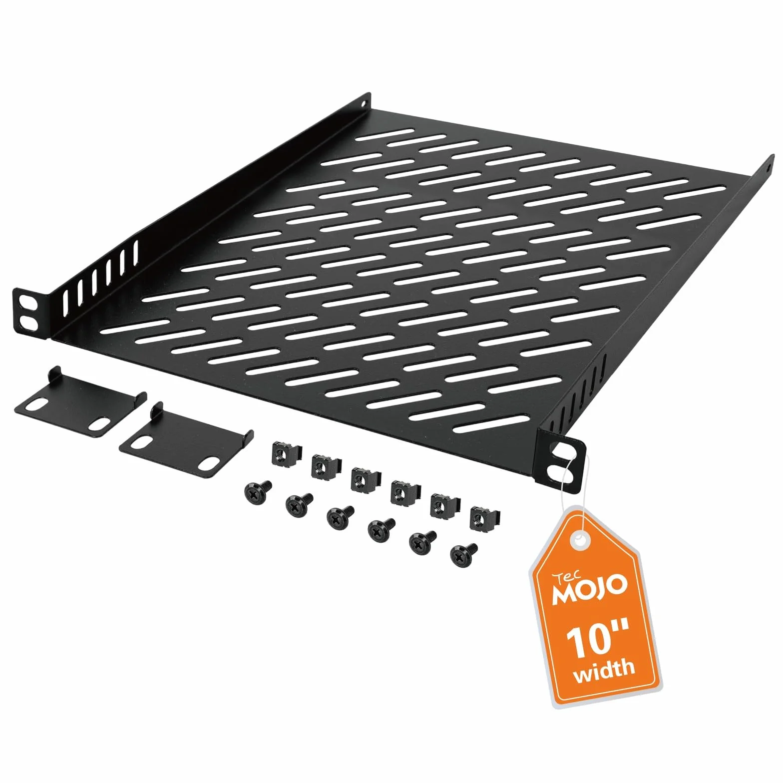 Tecmojo 10 Pulgadas 0,5U Estante, Profundidad 260mm, Fijación Frontal, Bandeja Ventilada, Estantería Metálica para Armarios de Red y Carcasas de Servidores, Circulación de Aire Mejorada, Negro