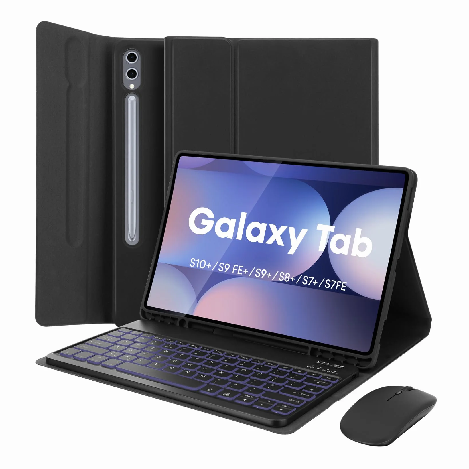 MAYPHY Funda con teclado retroiluminado y ratón para Samsung Galaxy Tab S10+/S9 FE+/S9+/S8+/S7+/S7+/S7 FE 12,4 pulgadas, funda delgada con teclado extraíble y ratón inalámbrico, QWERTZ alemán