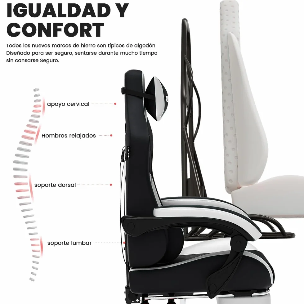 Silla Ergonómica para Videojuegos SUKIDA, Piel Sintética, Reposacabezas, Soporte Lumbar, 150 kg