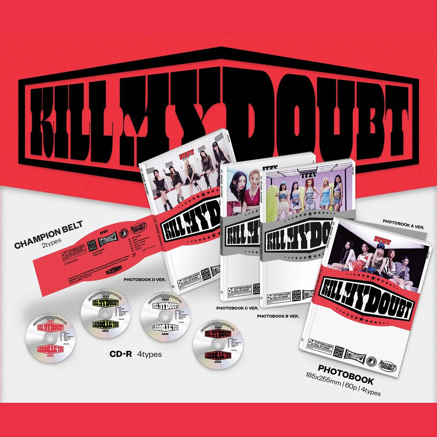 ITZY KILL MY DOUBT PHOTOBOOK C Ver. Photobook Champion Belt Photocards Lyric Book CD Poster Pin Badges