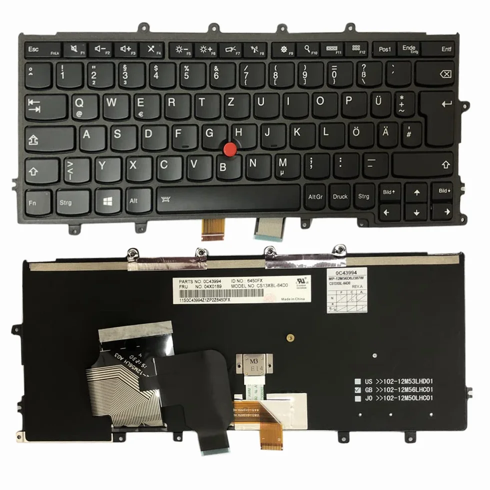 Gintai Teclado alemán QWERTZ Retroiluminado para Lenovo ThinkPad X230S, X240, X240S, X250, X260, X270, A275 04X0189 04X0227 0C43994 0C44032 CS13XBL-84D0 Keyboard Backlit Laptop