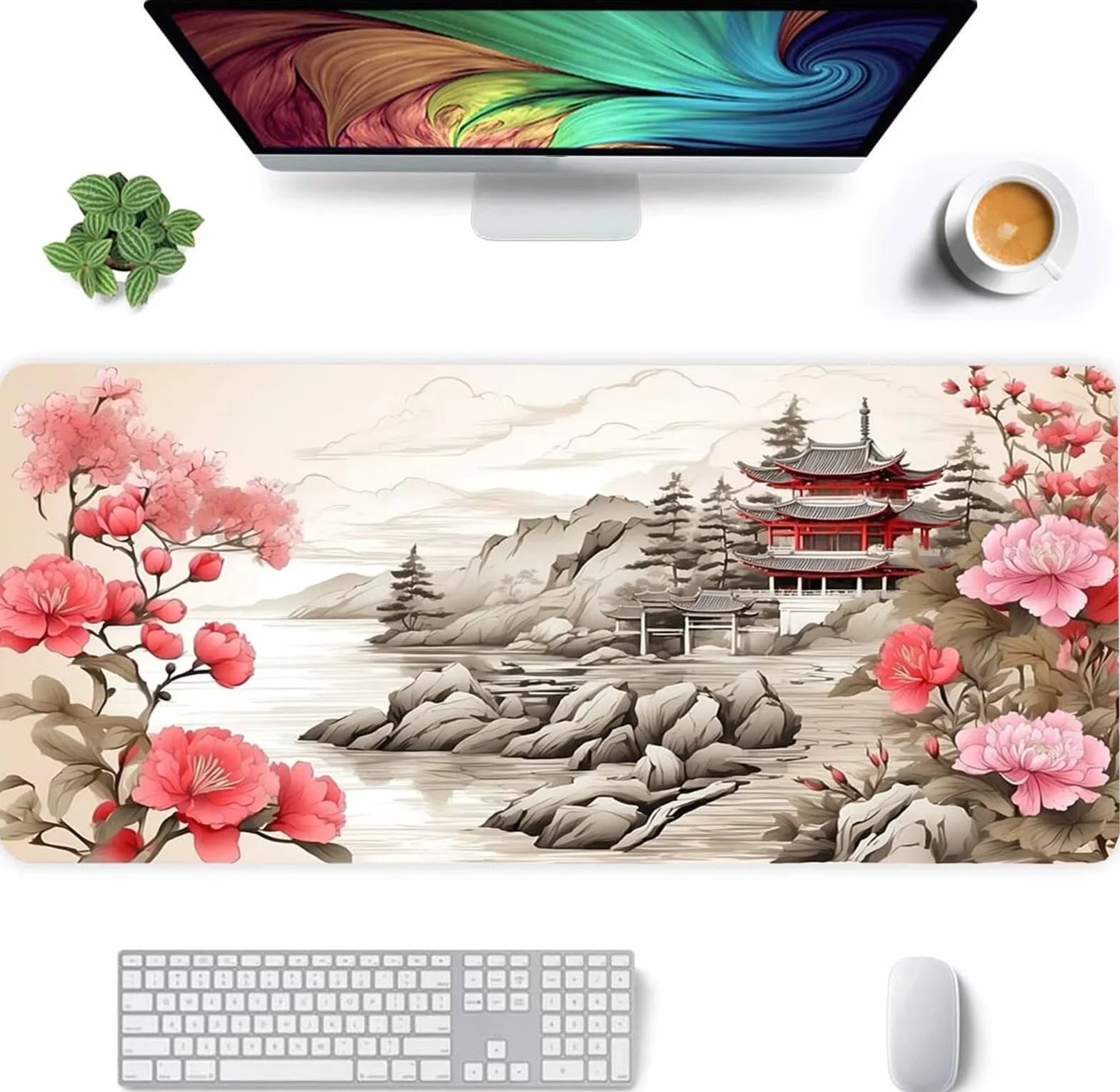 Alfombrilla Ratón XXL 1200x600x2mm Mouse Pad Grande Gaming,Alfombrilla Antideslizante,Tapete Escritorio con Bordes Cosidos,Alfombrilla Ratón para Jugadores, PC, Oficina, Loft Floral Rosa