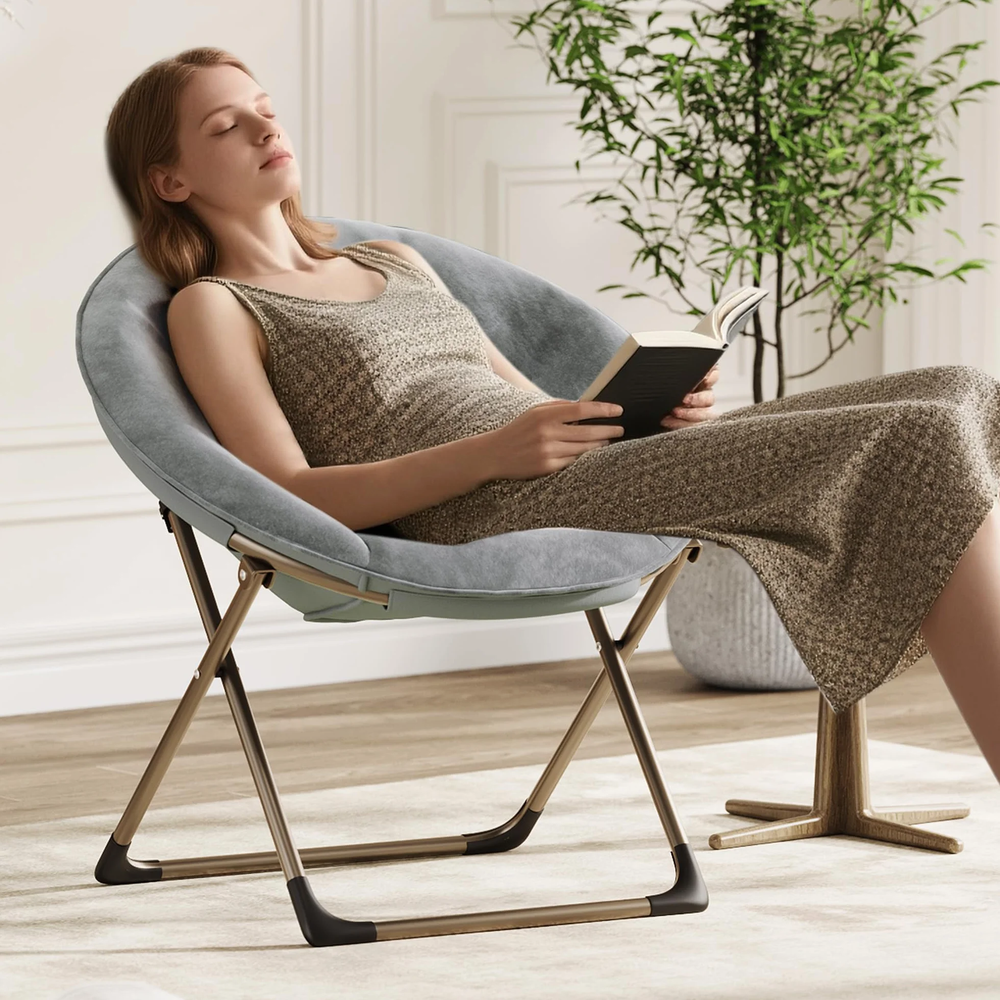 Silla Plegable Tipo Flor para Adultos con Cojín de Algodón y Estructura Metálica