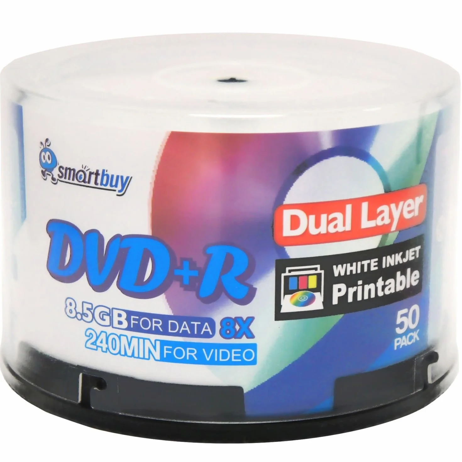 Smart Buy 50 Unidades DVD+r DL 8.5 GB 8X DVD Plus R Doble Capa imprimible Blanco de inyección de Tinta Blanca de Datos grabables Medios 50 Discos husillo