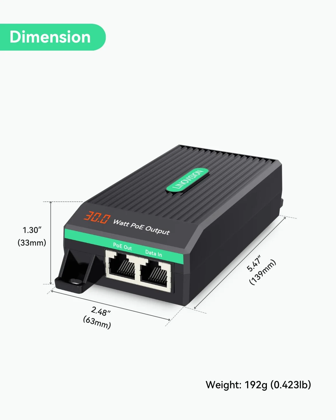 LINOVISION Inyector PoE+ Gigabit 30W con indicador intuitivo de Consumo de energía, Entrada AC100-240V, IEEE802.3af/at 30W Salida de energía y Datos para cámara IP, Punto de Acceso inalámbrico