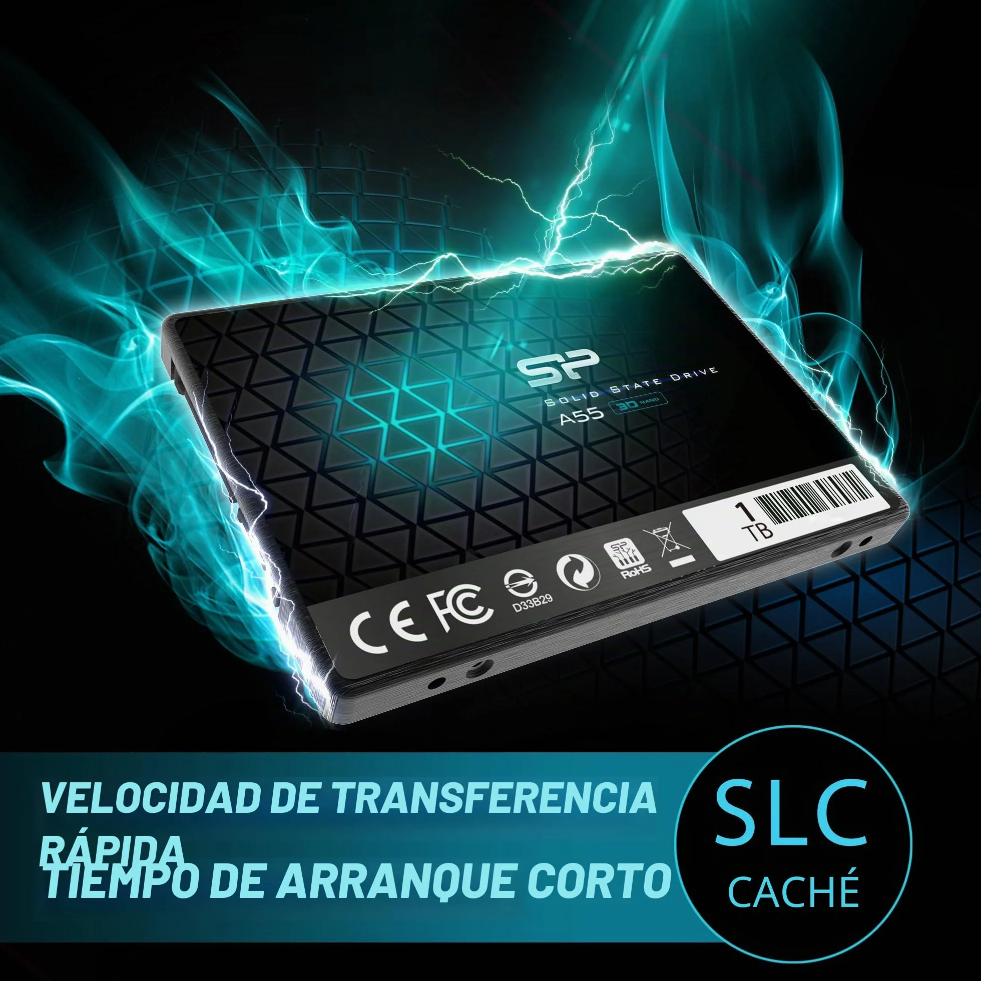 Silicon Power-1TB SSD 3D NAND A55 SLC Cache Performance Boost SATA III 2.5" 7mm (0.28") Internal Solid State Drive , Black
