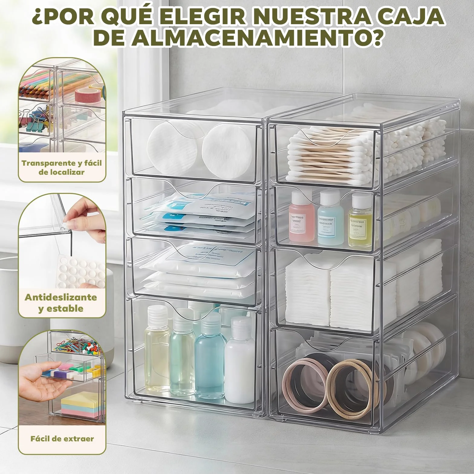 Organizador de Escritorio 8 Piezas Cajas de Almacenamiento Transparentes Apilables con Cajones