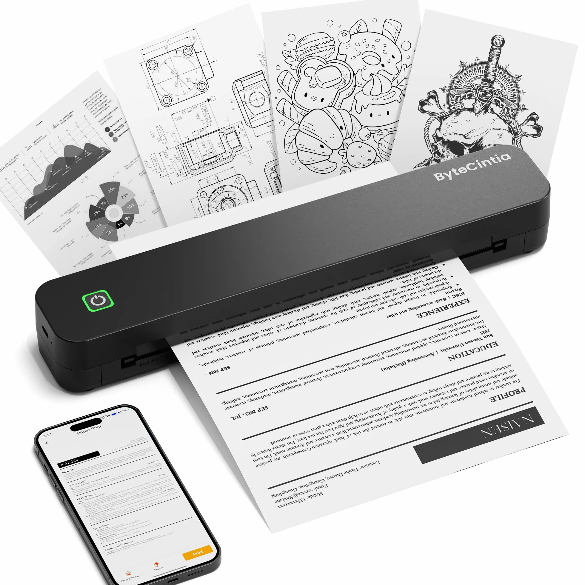 C80 A4 Impresora portátil térmica, Impresora de Papel A4 Bluetooth para Oficina Móvil, Compatible con teléfonos Android e iOS y computadoras portátiles