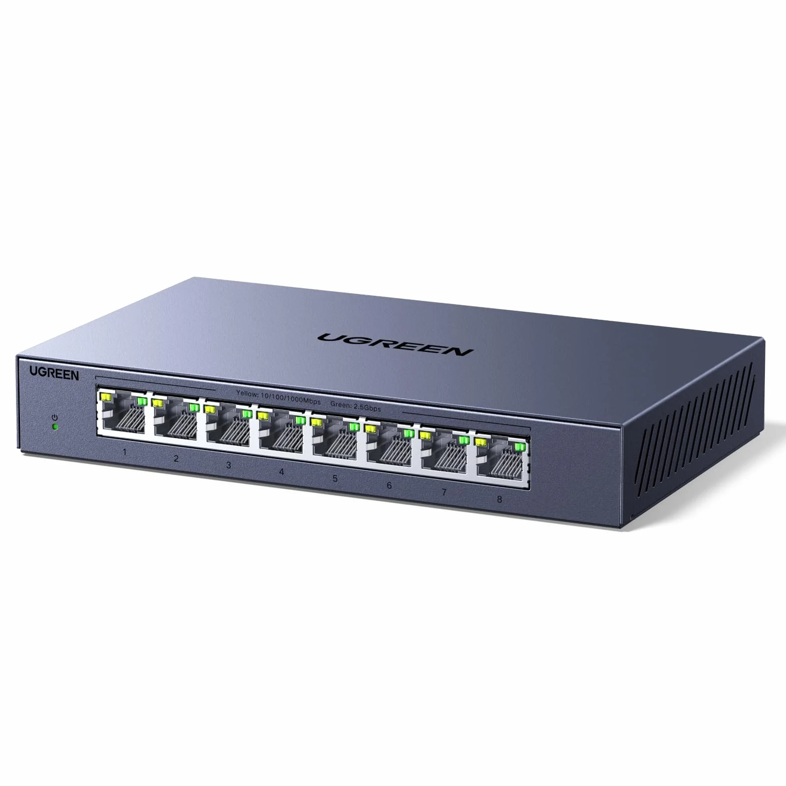 UGREEN 2.5G Switch Ethernet 8X2.5G Puertos, Plug y Play (8 Puertos) | Switch RJ45 Carcasa Metal No Gestionado 4KV Multiprise RJ45 Montaje Mural para PC NAS Servidor Consola de Juegos Vídeo 4K/8K