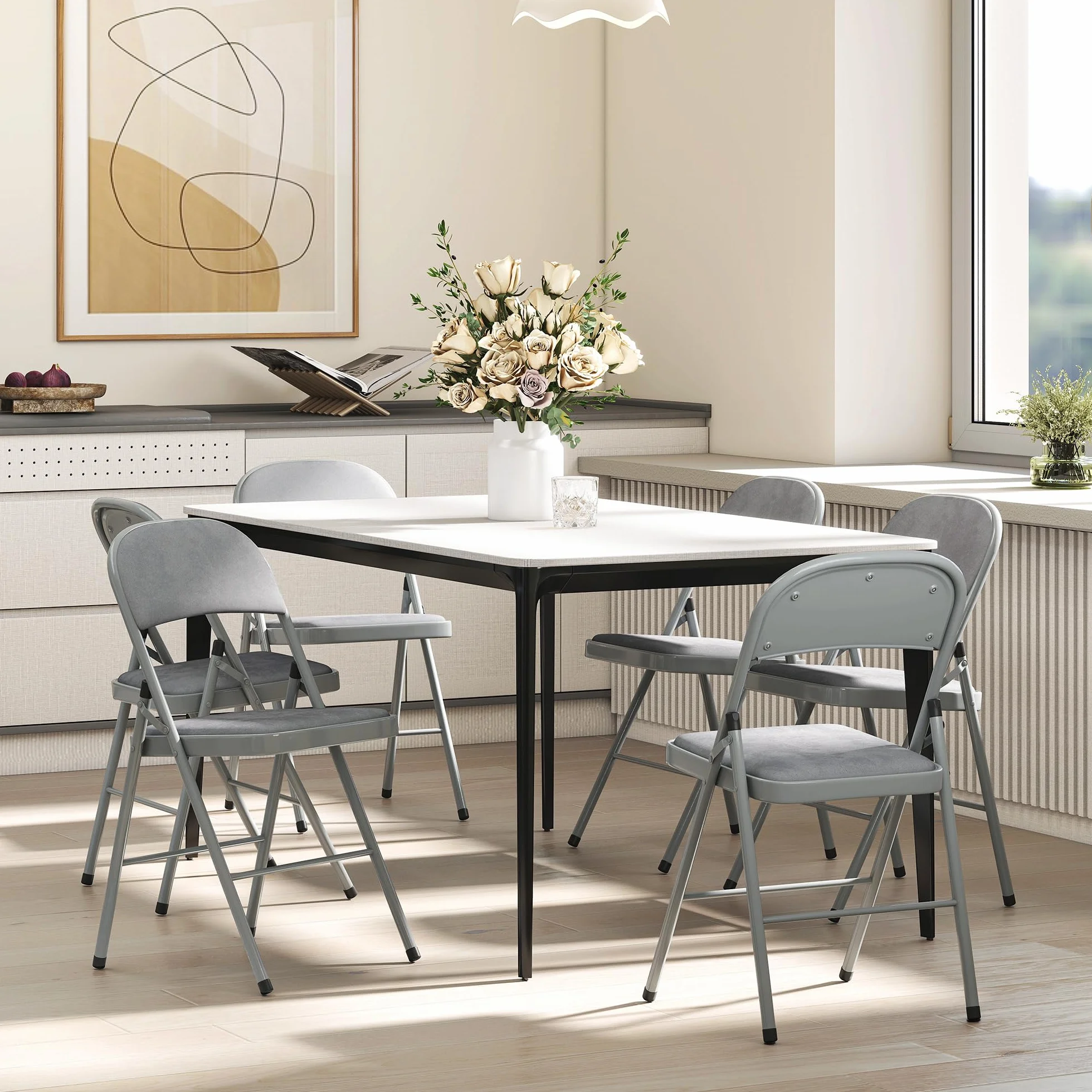 HOMCOM Juego de 4 sillas plegables comedor terciopelo acero 120 kg gris claro