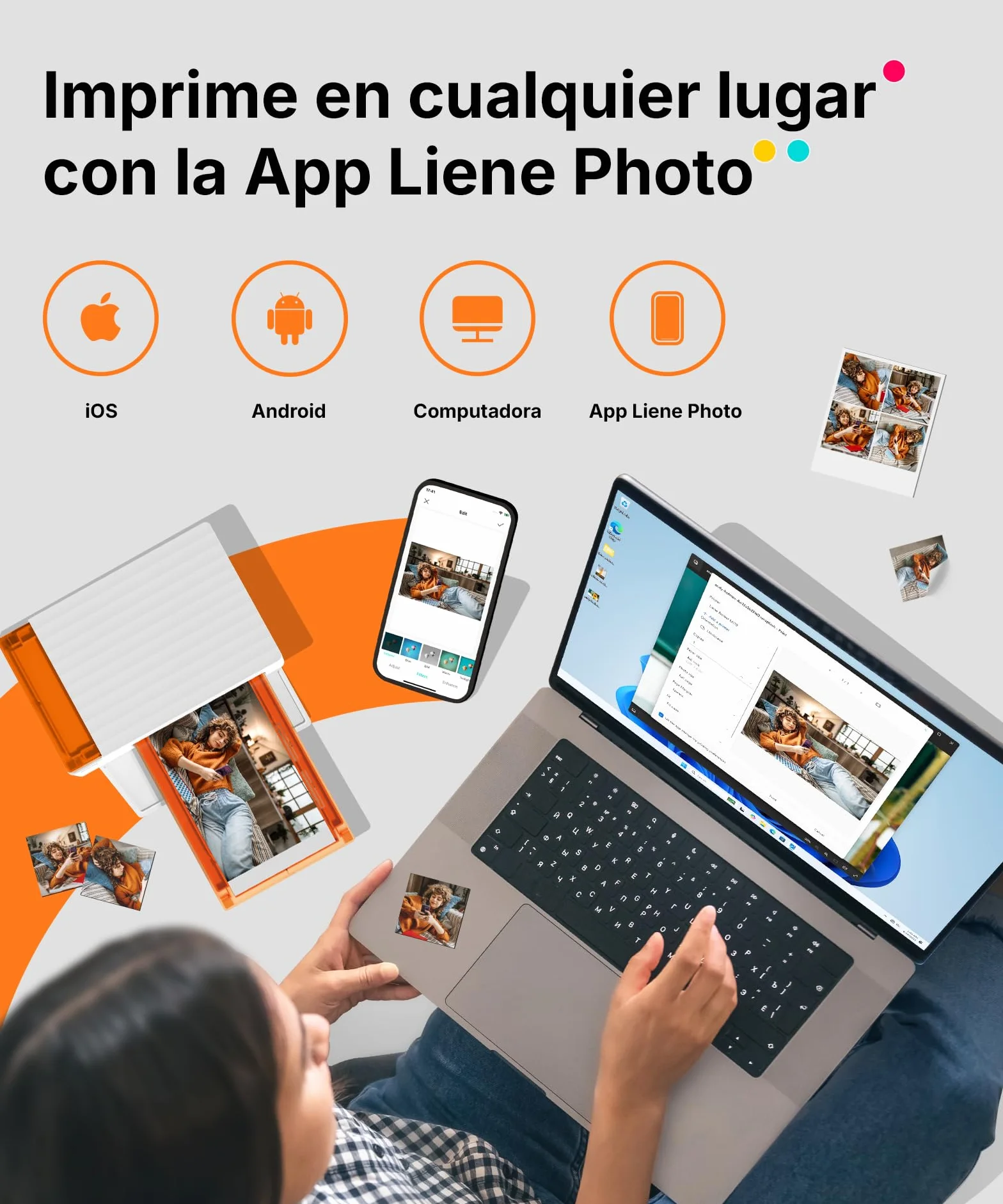 Liene Amber M110 Impresora de Fotos para Móvil Portátil con 60 Hojas 10x15 cm + 20 Adesivos 7.7 cm + 2 Cintas – Tecnología de Sublimación Térmica, Bluetooth, para iPhone y Android