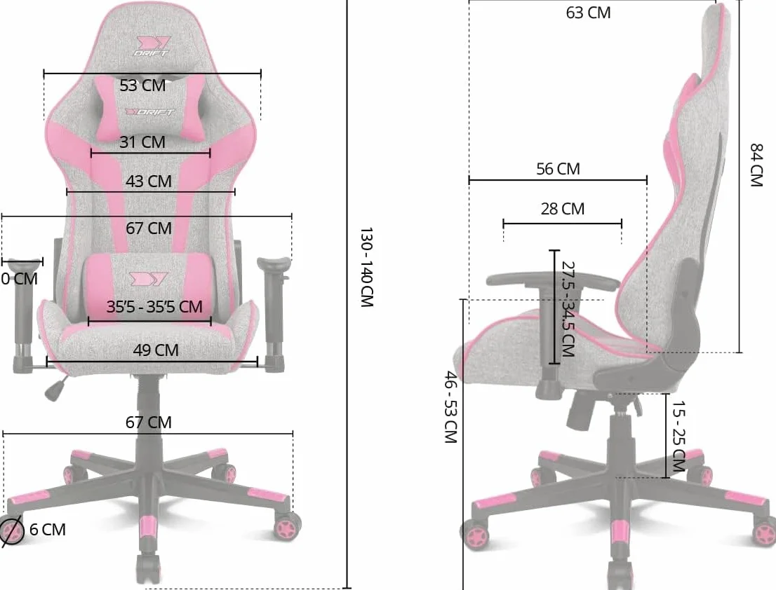 DRIFT GAMING DR90 Silla Gaming Ergonómica Respaldo Reclinable 135° Brazos 2D Ajustables Tejido Transpirable Base Nylon Pistón Gas Clase 4 Gris/Negra