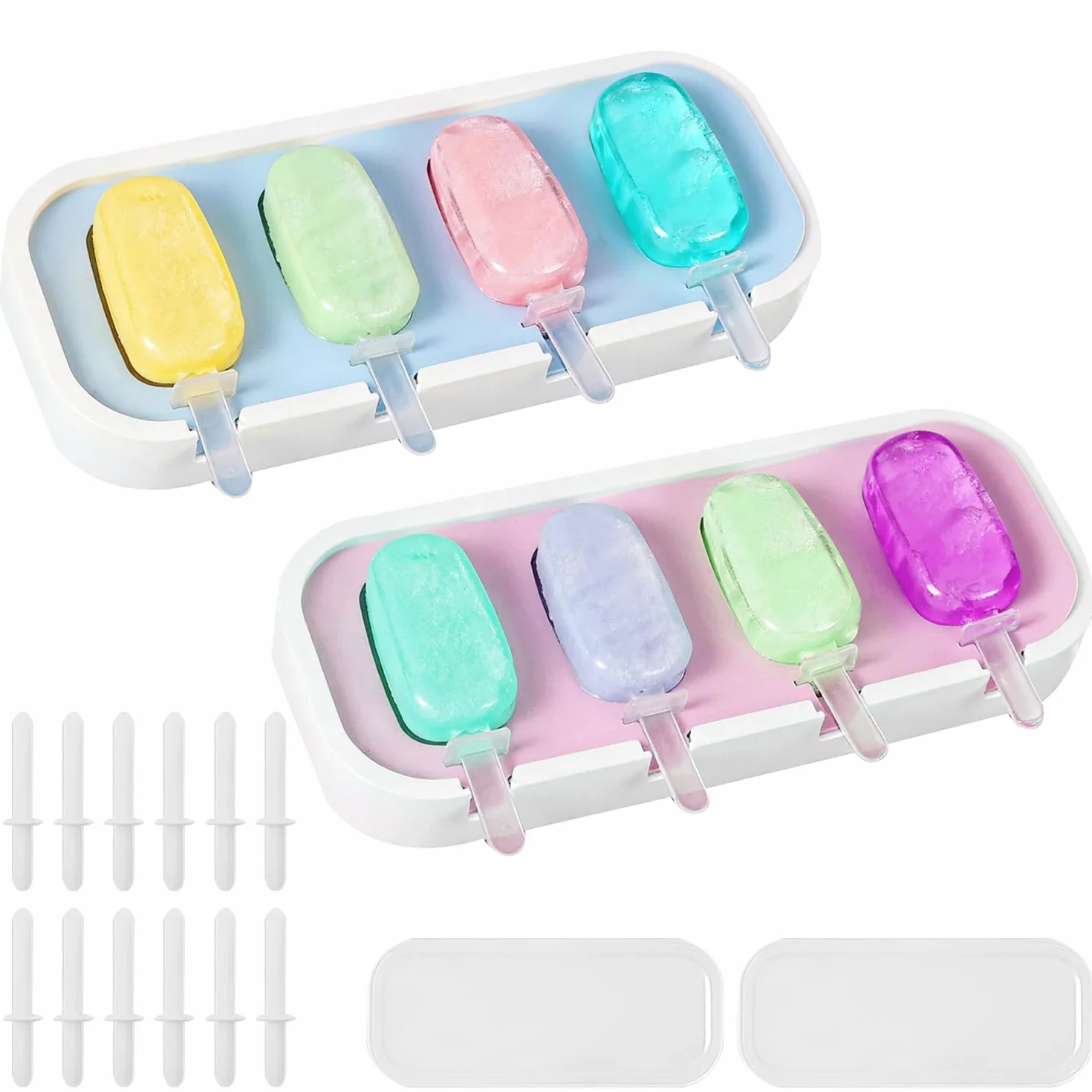 Moldes Helados Silicona, 2PCS DIY Popsicle Mold, Molde Barra Helado con 12 Palitos Reutilizables, Molde Paletas Ice Cream Mold, para Postre, Chocolate, Bricolaje